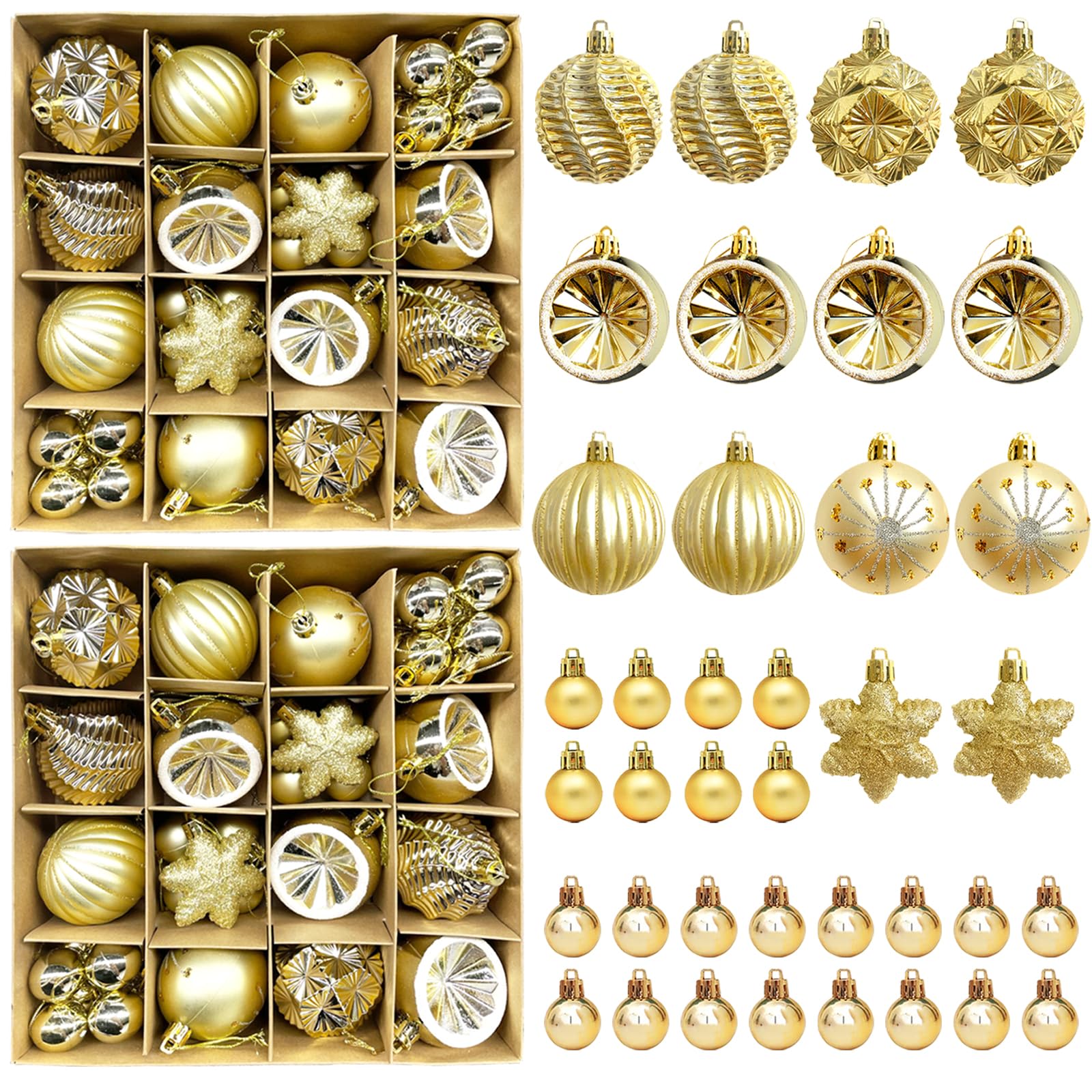 Lzmvte 76 Pack Gold Christmas Ball Ornaments, Christmas Tree Decoration Balls with Hanging Loop, Golden Christmas Hanging Ornaments Sets for Xmas Tree, Holiday and Home Decor