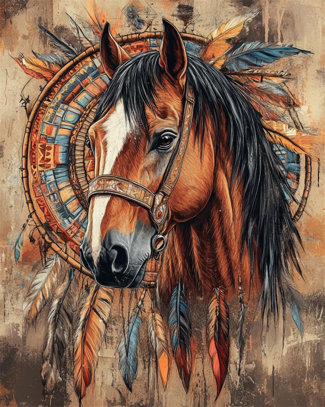 RKFLGEW DIY Bead Embroidery Kit Horse and Dreamcatcher 30x40cm