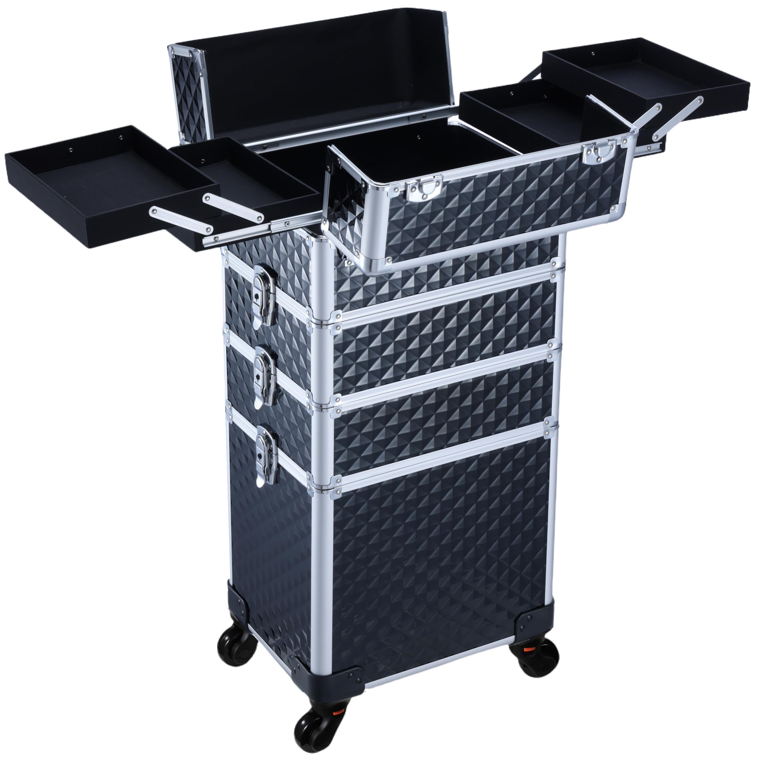 Faquenc Rolling Makeup Case with Wheels Professional 4 in 1 Cosmetic Train Case