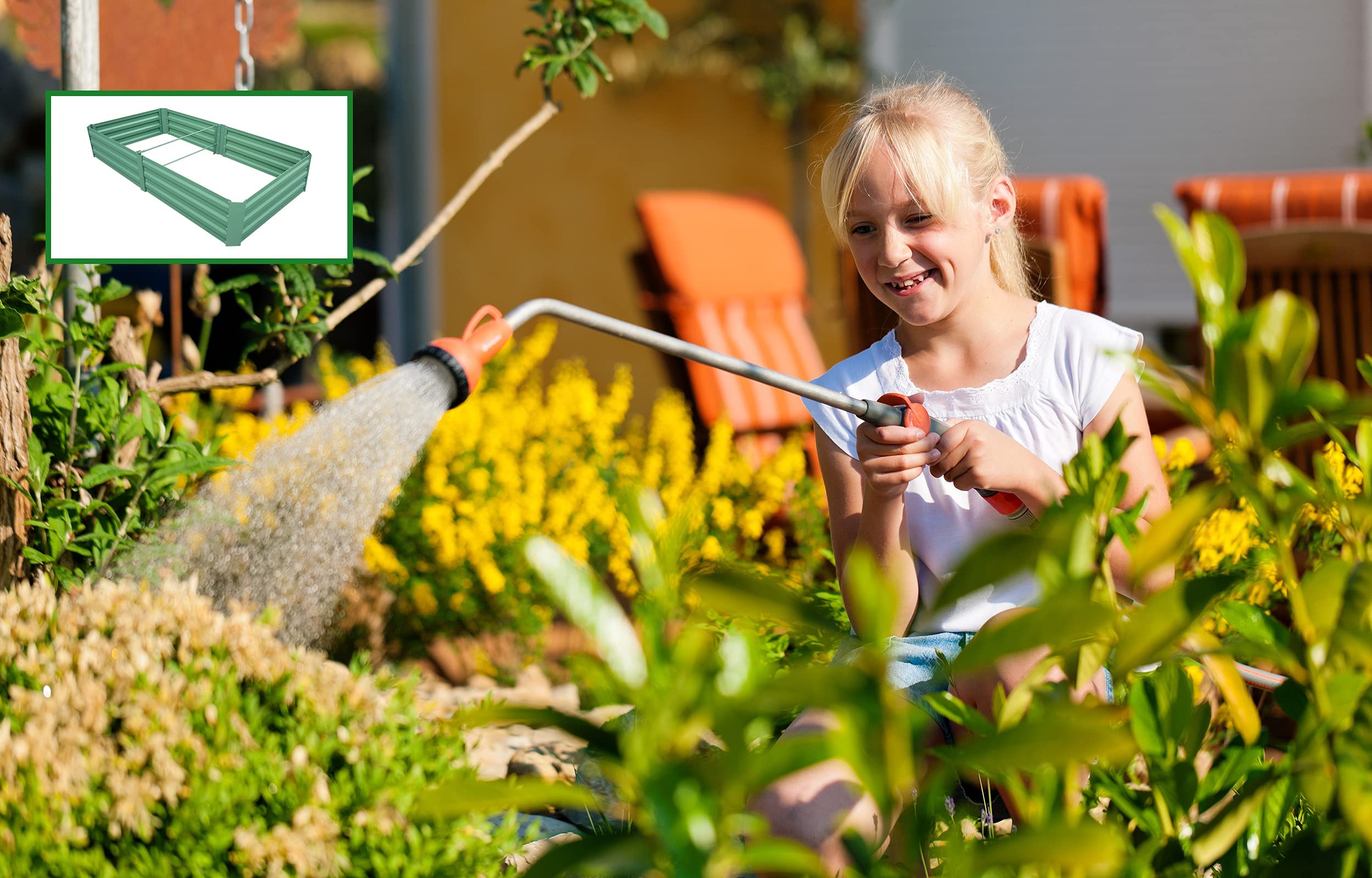 ONCEMORE Metal Raised Garden Beds Square Planter Box Steel Herb for Vegetable Flower Bed(Green,8 x4 x1 FT)