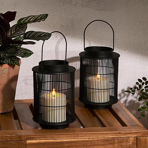 Miniatura 9 de LampLust Farol decorativo para exteriores, decoración de patio al aire libre, linterna de vela de 16 pulgadas, metal negro, faroles impermeables