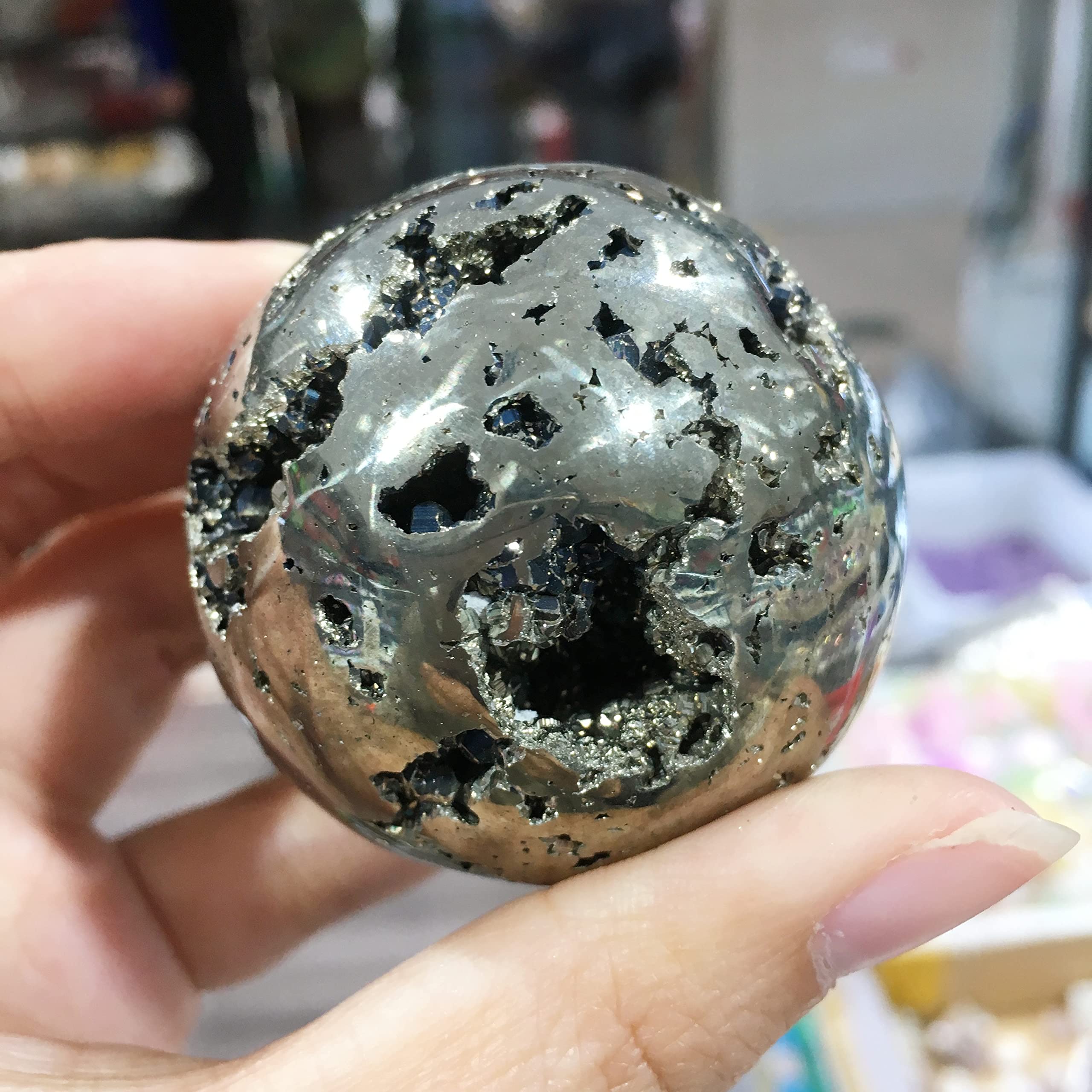 Cristallo 4.5-5CM Geode di pirite Naturale Sfera Campioni di Ferro Dorato Cristalli e Pietre I Regali di geode Possono Essere utilizzati for Pietre Naturali PEIQIYIN Decorazione della Stanza