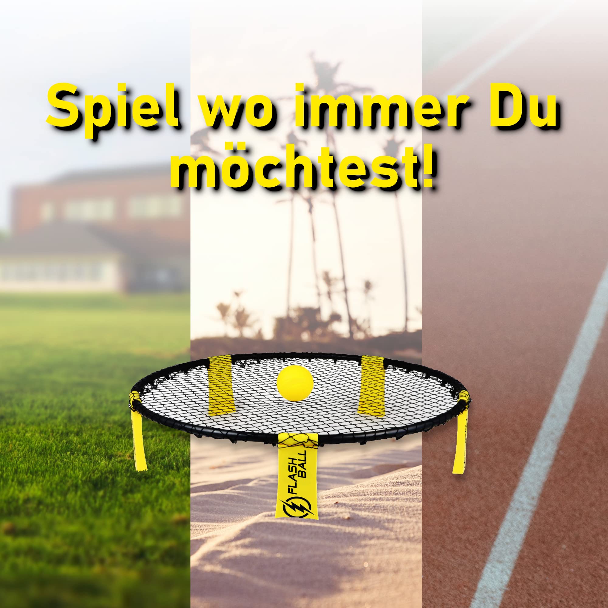 Roundnet Pro Set mit 3 Bällen - Das ultimative Sporterlebnis für spontane Outdoor Wettkämpfe, inkl. 3 Bällen, Ersatznetz, Ballpumpe & Tragetasche