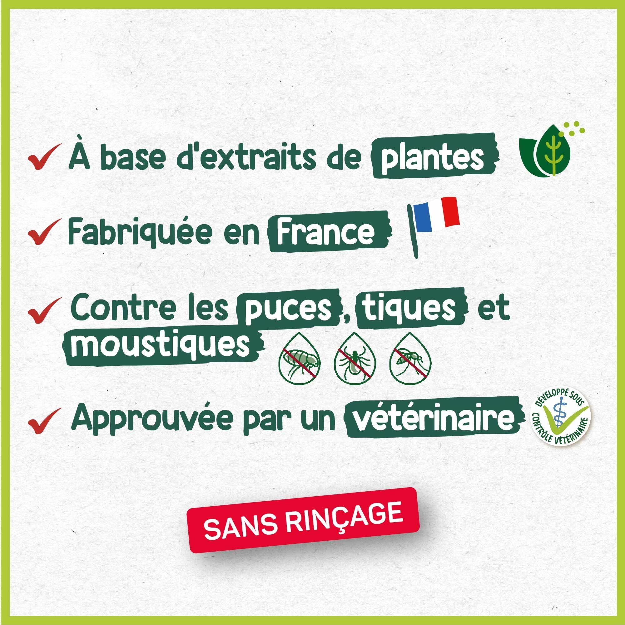 HOPI Mousse Insectifuge sans rinçage Chat et Chien 150 ML - Repousse Les Puces, Les Tiques et Moustiques - Extraits de Plantes Naturelles - Pratique et Econome - Fabriqué en France