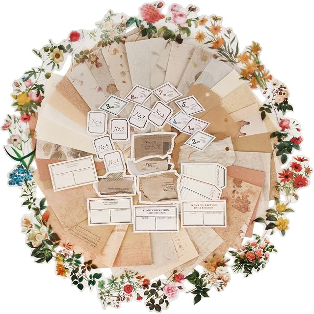 100 pcs Large Vintage Paper DIY Scrapbooking Stickers Flowers Deco Paper Writable Stickers Decorative for Scrap book Decorations Card Making Notebook Journal DIY Art Craft Supplies