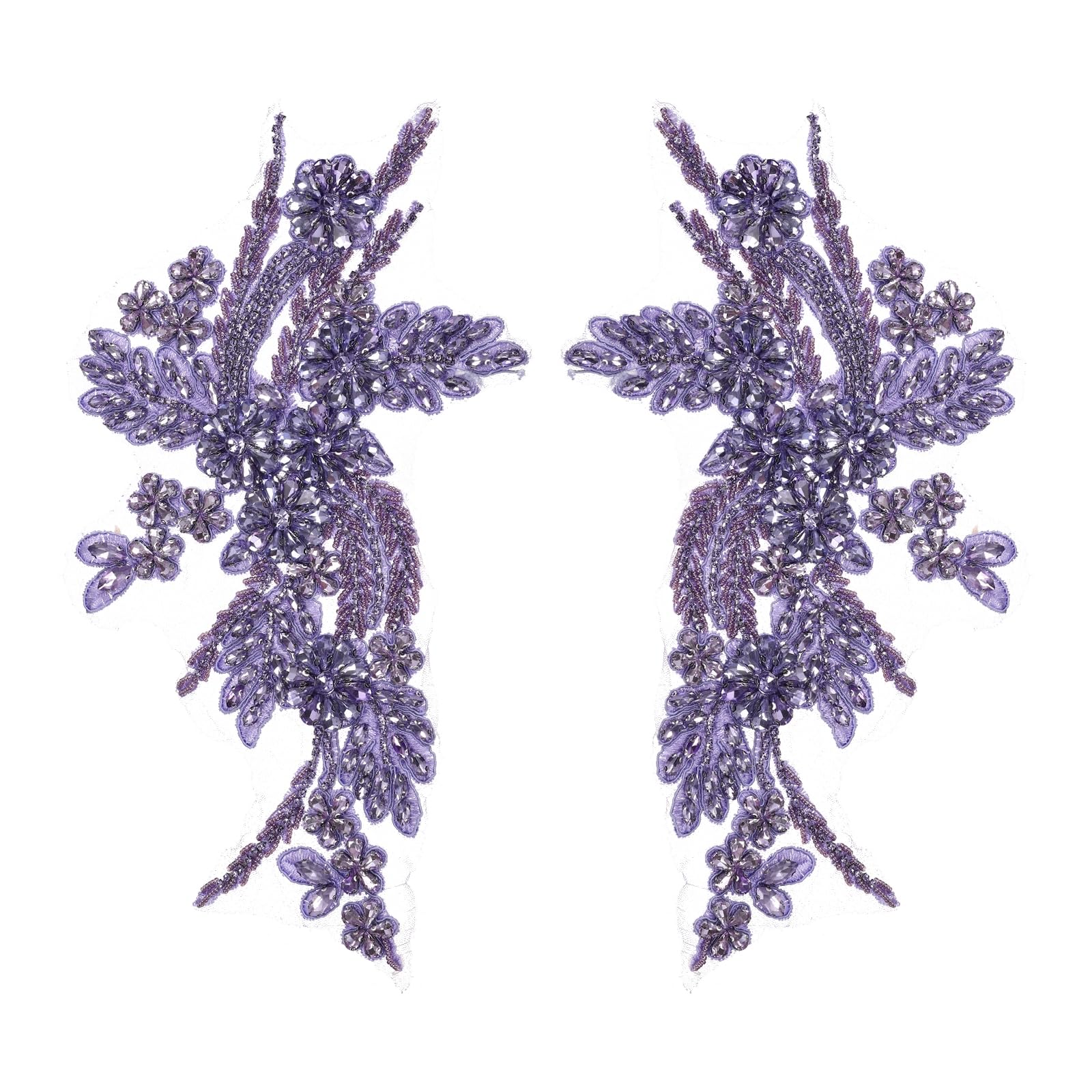 sourcing map 2Pack Rhinestone Applique Patches, 26.5x18 cm Crystal Purple Lace Embroidery Patches Sew on Rhinestone Beaded Sequins for Sewing Making Dresses Wedding Banquet Evening Gown