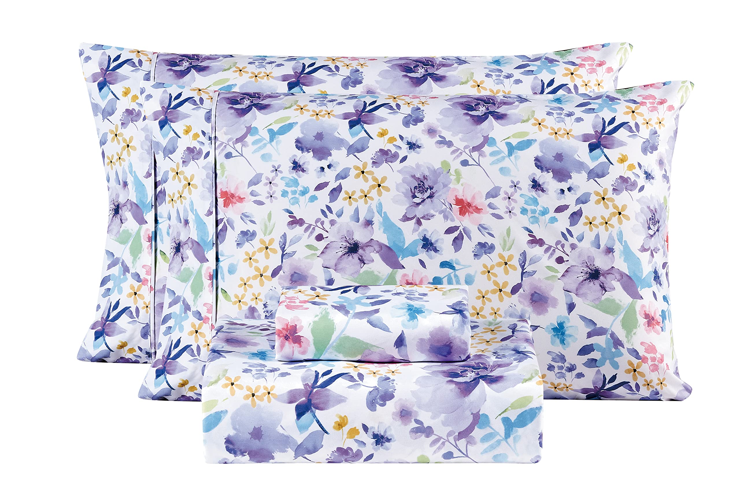 Mooreeke Floral Full Sheets, Soft Breathable Microfiber Vintage Printed Bed Sheet Set, Deep Pocket Non-Slip Fitted Sheet Included, Purple Flower Pattern — image 1