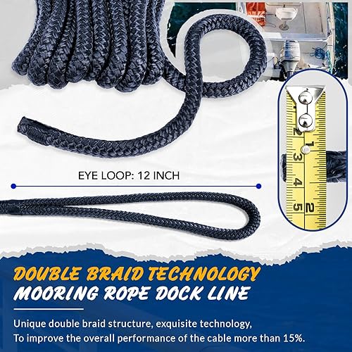 Miniatura 7 de Young Marine Paquete de 4 líneas de muelle de 1/2 pulgadas x 15 pies de nailon de doble trenzado de grado marino con ojales de 12 pulgadas. Cuerda
