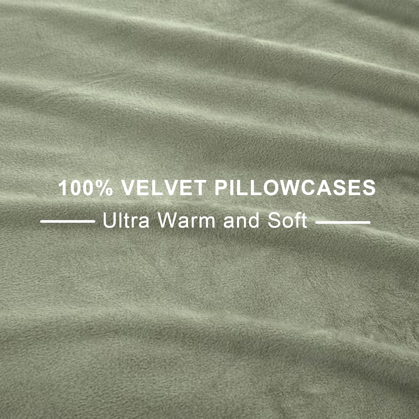 Soifox Velvet Warm Pillow Cases 2 Pack Sage Green, Winter Thermal Pillowcases with Envelope Closure - Image 3