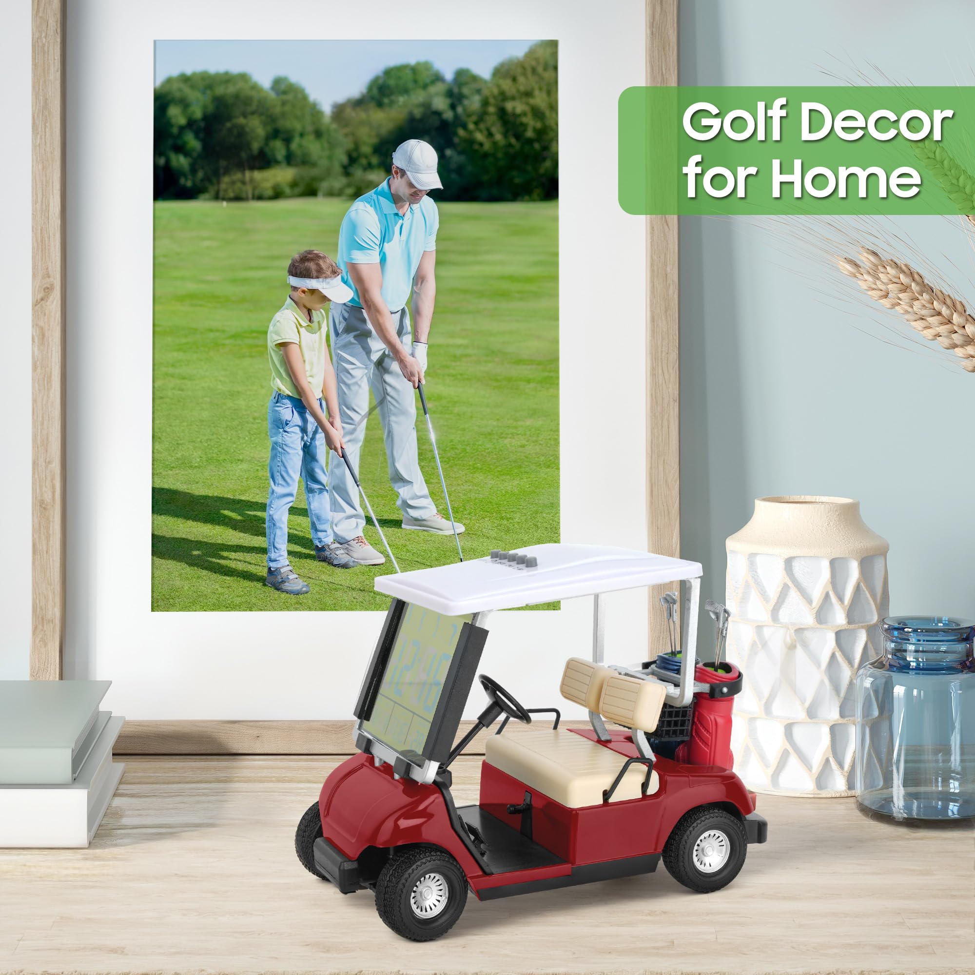 10L0L Réveil avec affichage LCD pour mini voiturette de golf, cadeau pour hommes, fans de golf, souvenir de course de qualité supérieure (rouge)