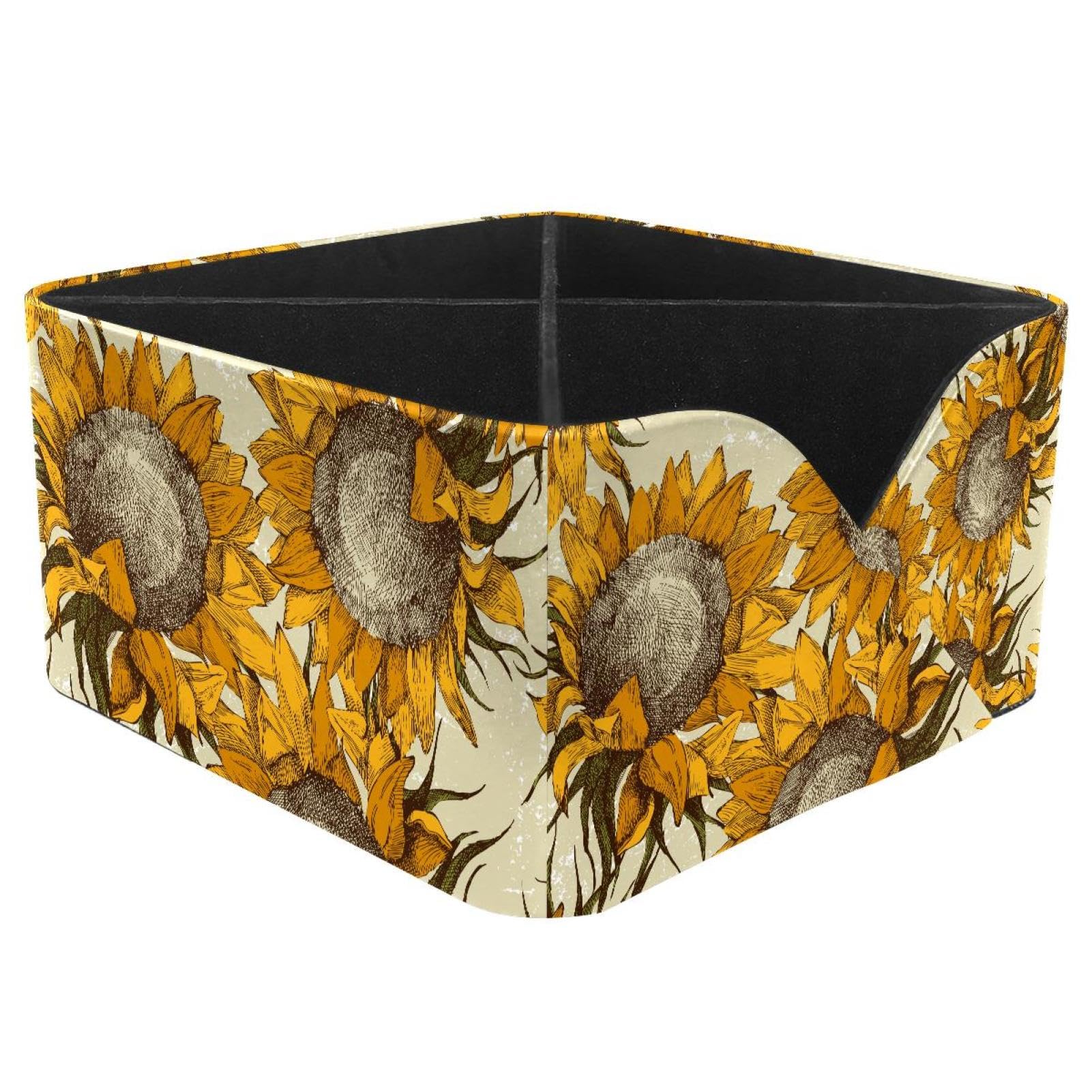 KengjuTesu Vintage Sunflowers Desktop Organizer Pen Holder, Rectangular Pencil Cup for Office, Study and Makeup Stations