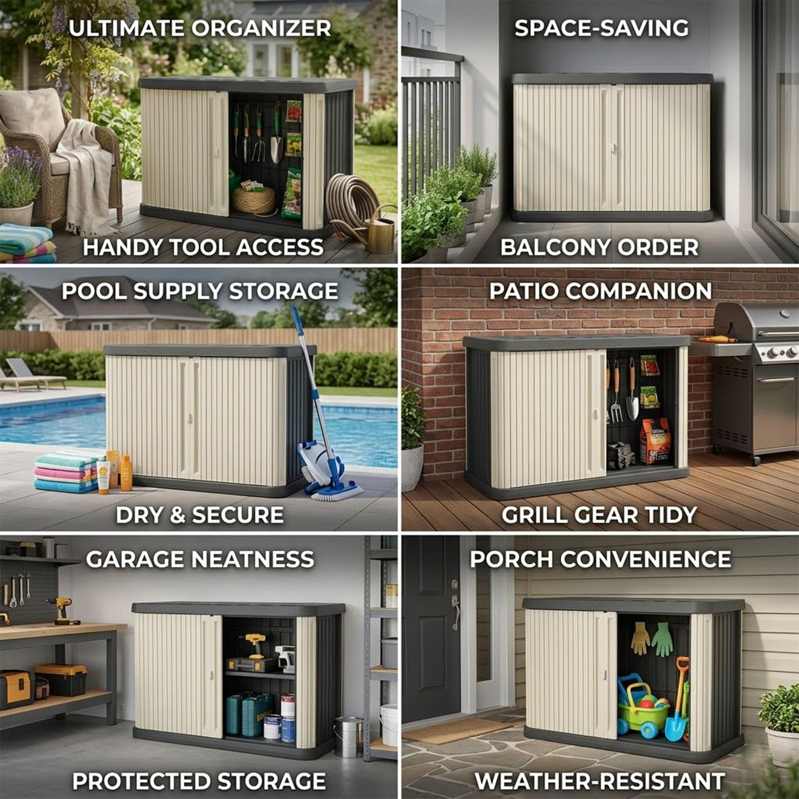 Geräteschrank für Außenbereich, Kunststoff-Gartenschrank mit Bodenplatte, Abschließbar und Wetterfest für Garten und Terrasse,Beige,Tall