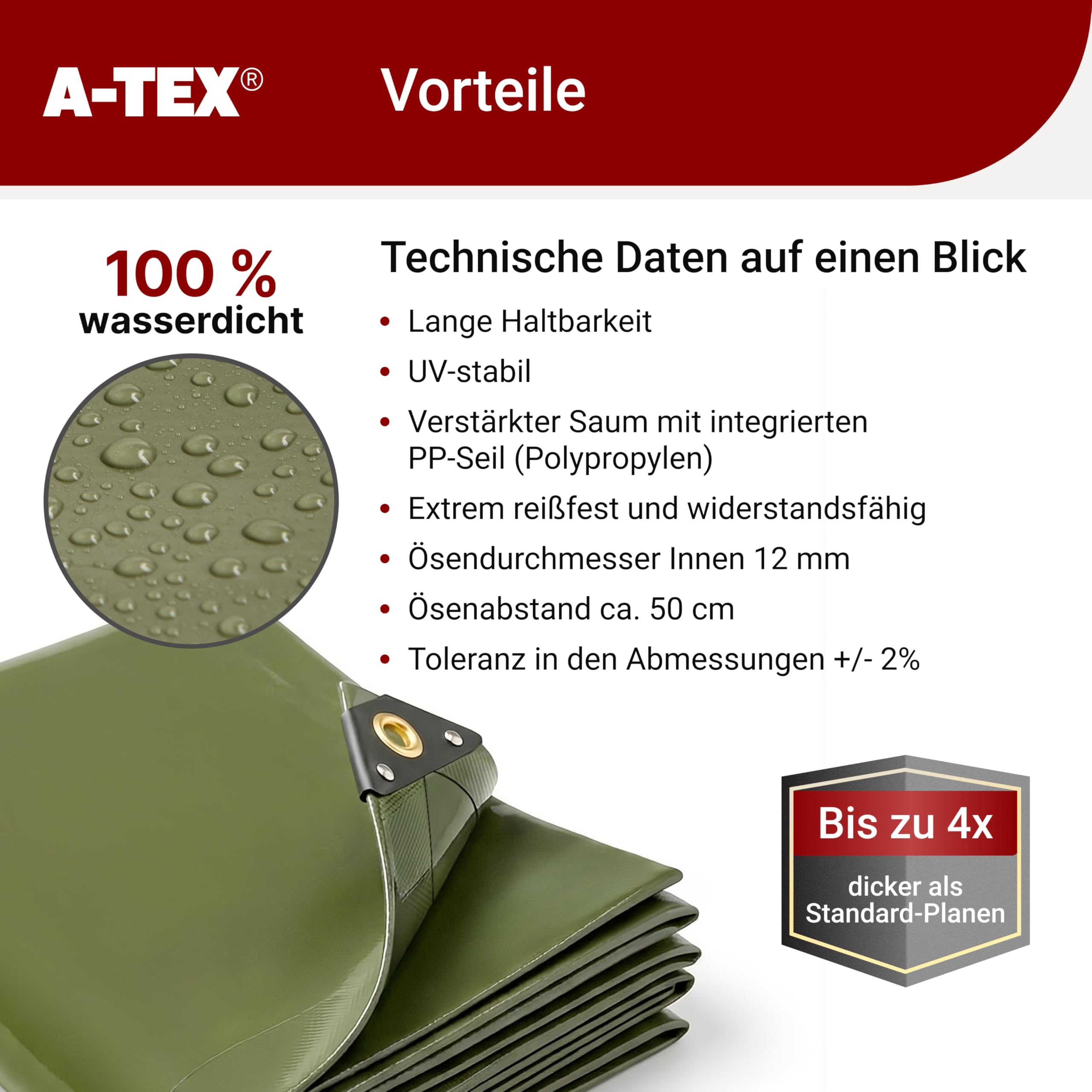 A-TEX® PVC Abdeckplane 650 g/m² LKW Plane mit Ösen (Grün, 2 x 3 m) | Verschiedene Größen und Farben wählbar | Gartenplane Bauplane Bootsplane Holzplane | wasserdicht | reißfest | uv-stabilisiert