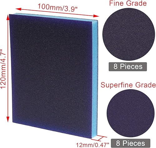 Miniatura 2 de BokWin 16 esponjas de lijado de grano 120grano 220, kit de esponja de arena lavable y reutilizable (grado surtido, 8 piezas de grado 320-400, 8