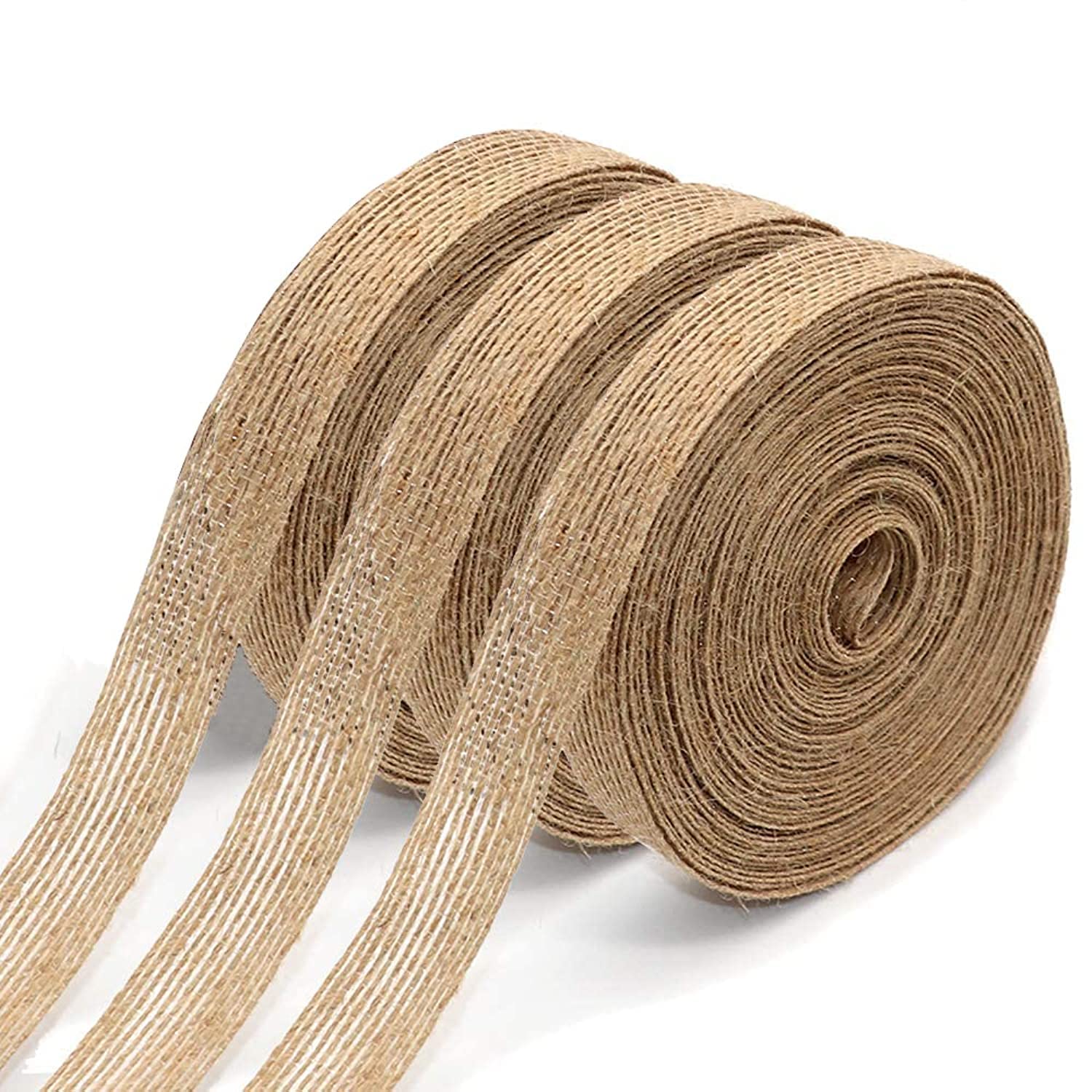 KASTWAVE Natural Burlap Fabric Ribbon,Natural Burlap Fabric with Beautiful Burlap Ribbon Wedding Event Party and Home Decoration Long 10M Wide 2cm Each Roll 2 Rolls