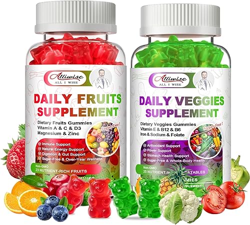 Miniatura 1 de Suplemento de gomitas de frutas y verduras sin azúcar, multivitaminas y minerales en gomitas, suplemento de frutas y verduras naturales, inmunidad y