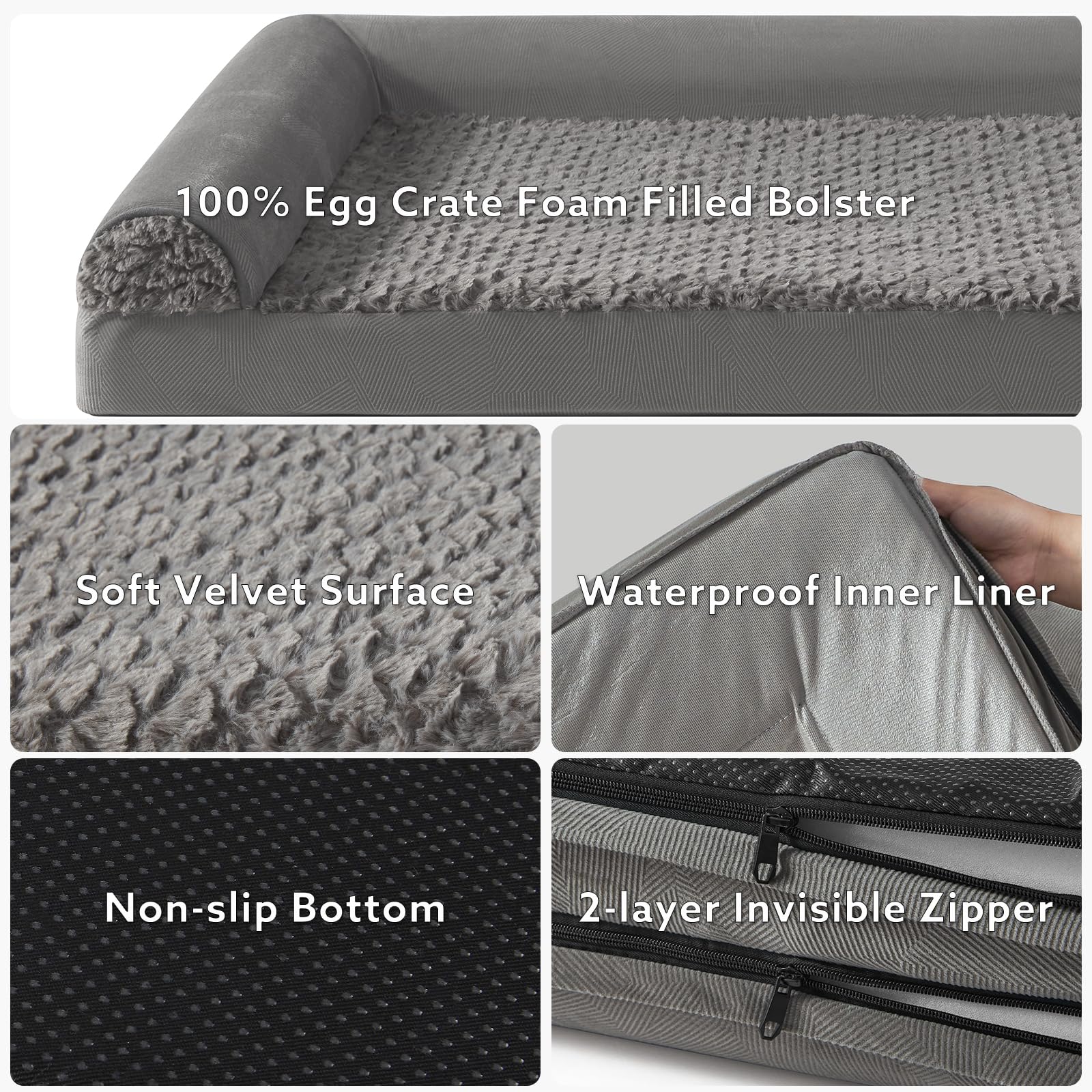 FURTIME Cuccia per cani di taglia grande, ortopedica, 89 x 64 cm, lavabile, ergonomica, con imbottitura rimovibile, antiscivolo, in gommapiuma, ortopedica