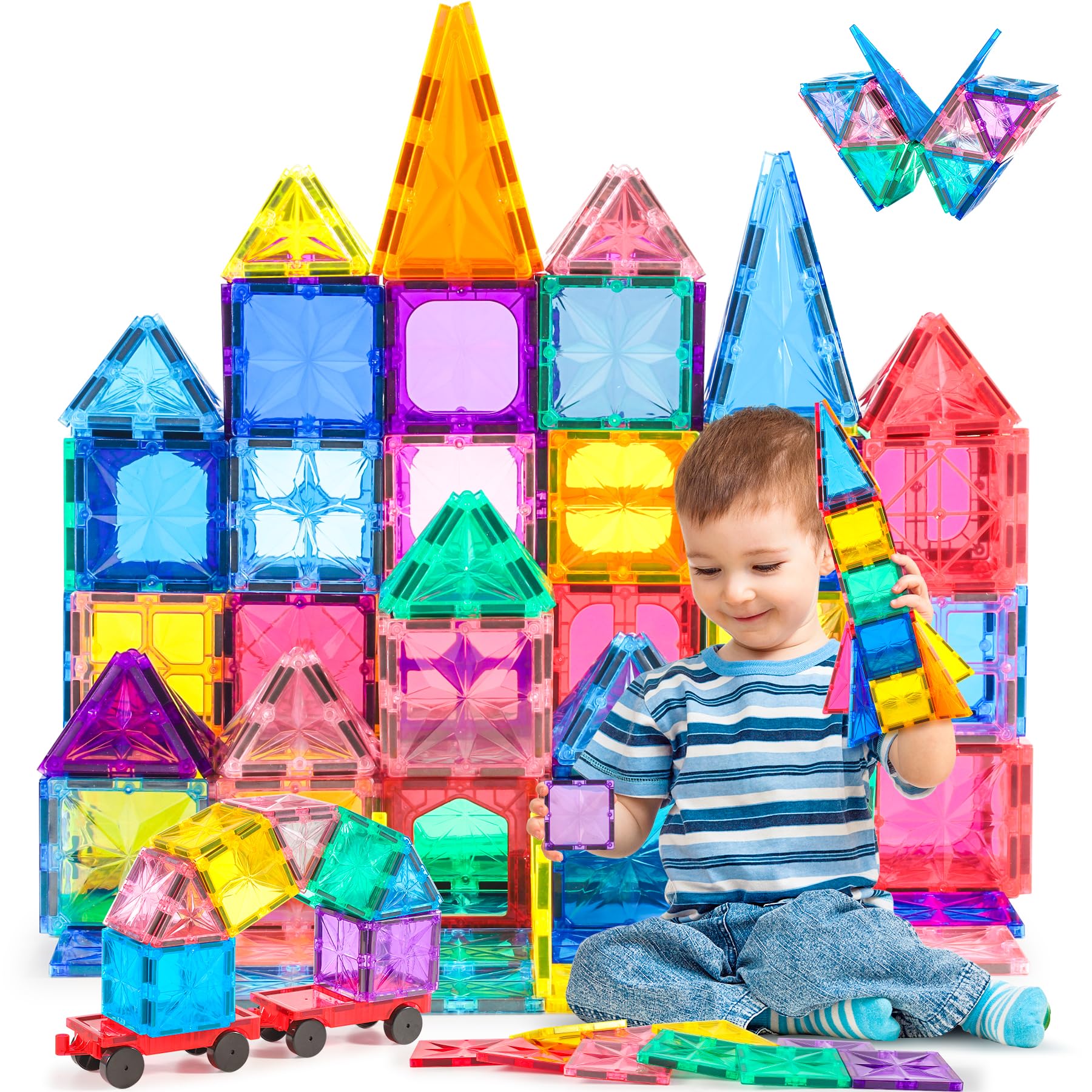 COOLJOYA Construcciones Magneticas Niños | Bloques Magneticos Construccion Niños | Creatividad Juguetes Educativos para 3 4 5 6 7 Años (Dos Ruedas)