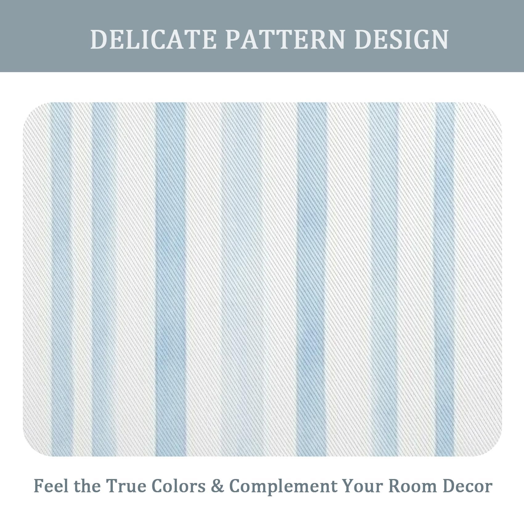 Hellblau-weiß gestreifte Verdunkelungsvorhänge für Schlaf- und Wohnzimmer 140 x 250 cm (B x H) Minimalistisches modernes geometrisches Design, wärmeisolierend, mit Ösen, 2er Set