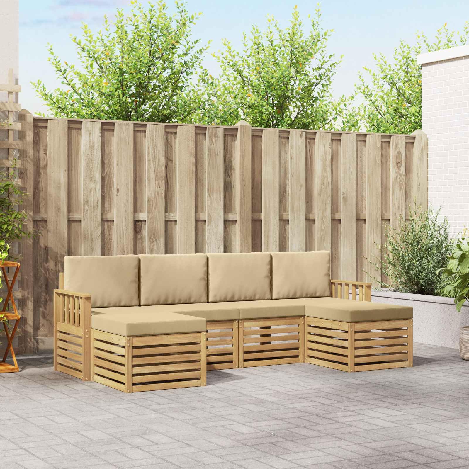 5-częściowy zestaw mebli ogrodowych z litego drewna akacjowego, odporny na warunki atmosferyczne, na taras, balkon i do ogrodu, z modułowym wzornictwem, trwały, łatwy w pielęgnacji