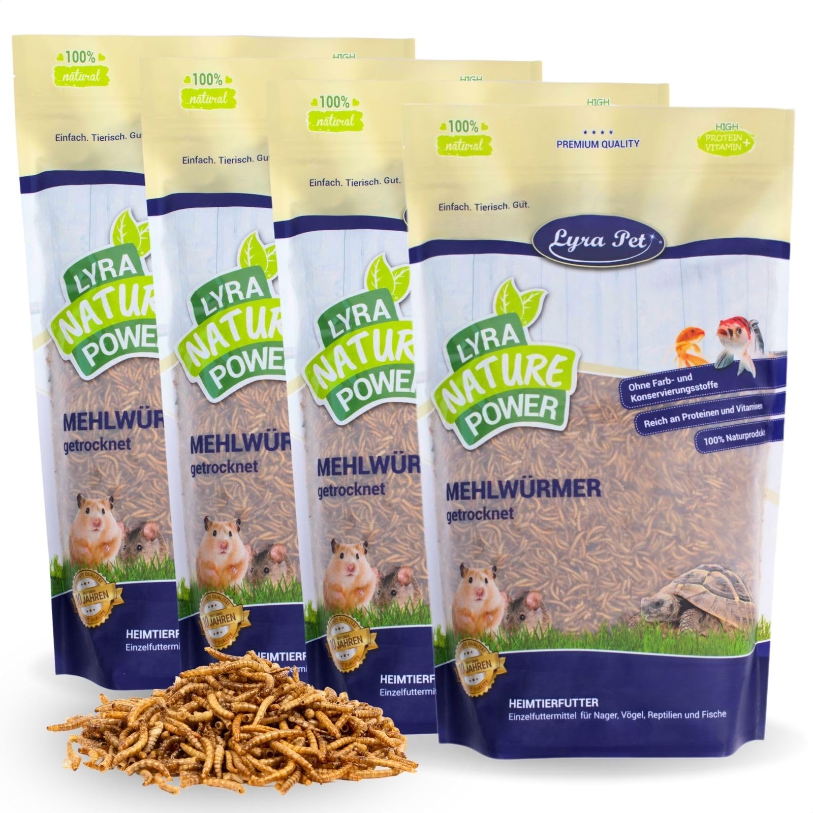 Lyra Pet® 4 x 10 Liter Mehlwürmer getrocknet - Futter in Premium Qualität | Proteinreiches Vogelfutter - Energiespender für Insektenfresser - Vitamine & Mineralstoffe - Wildvögel Nager Reptilien