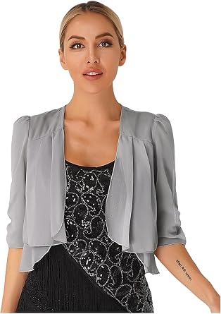 Womens Half Sleeve Ruffle Sheer Shrug Bolero Cardigan Summer Open Front Chiffon Blouses Tops