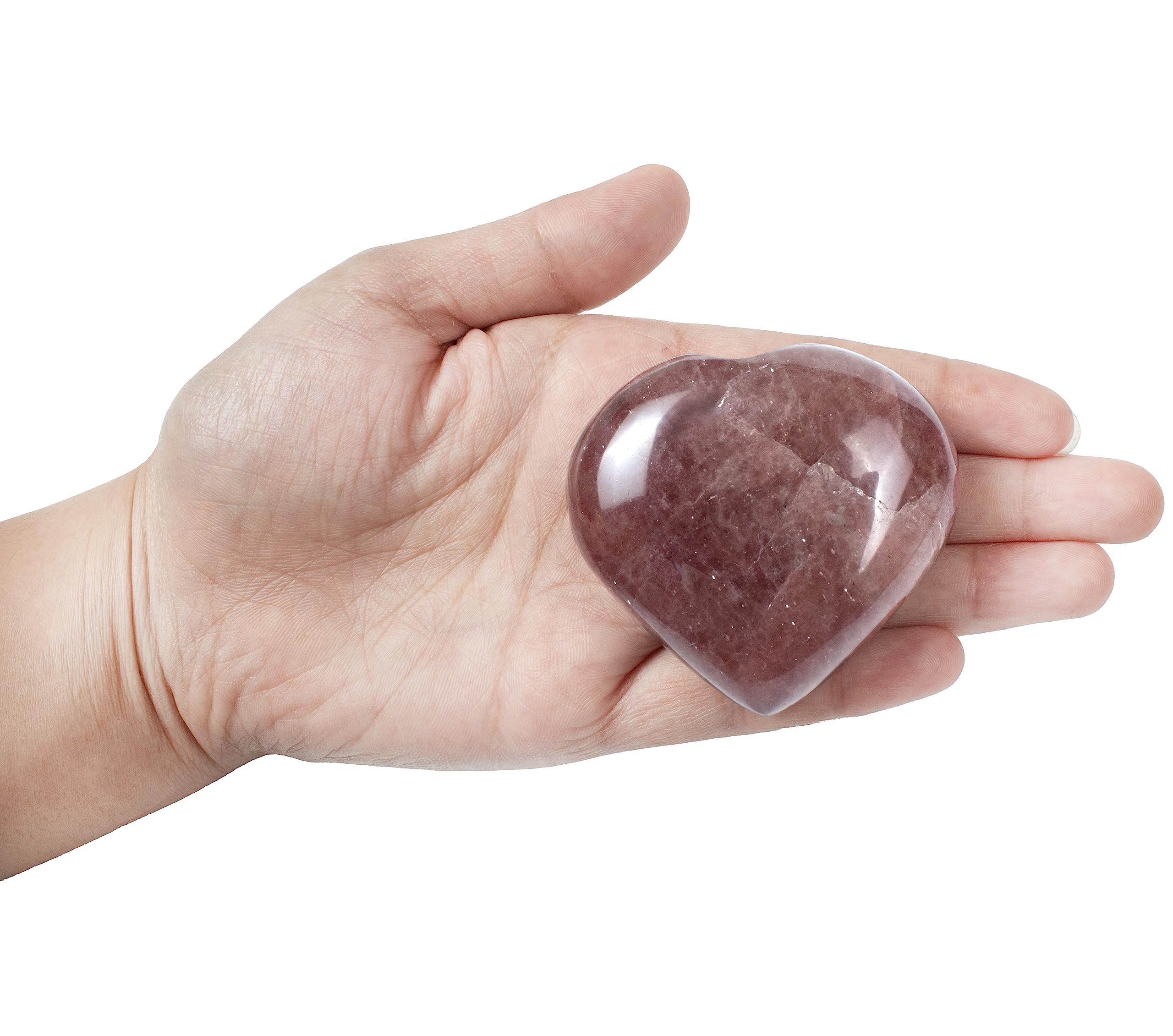 Crocon® 50mm Strawberry Quartz Heart stone Big Heart Shape Puff Stones Set 450+ Carats Pocket Crystal Healing Tumble Collection Palm Worry Stone Good Luck Charm Meditation Gift Craft Home Decor - Image 2