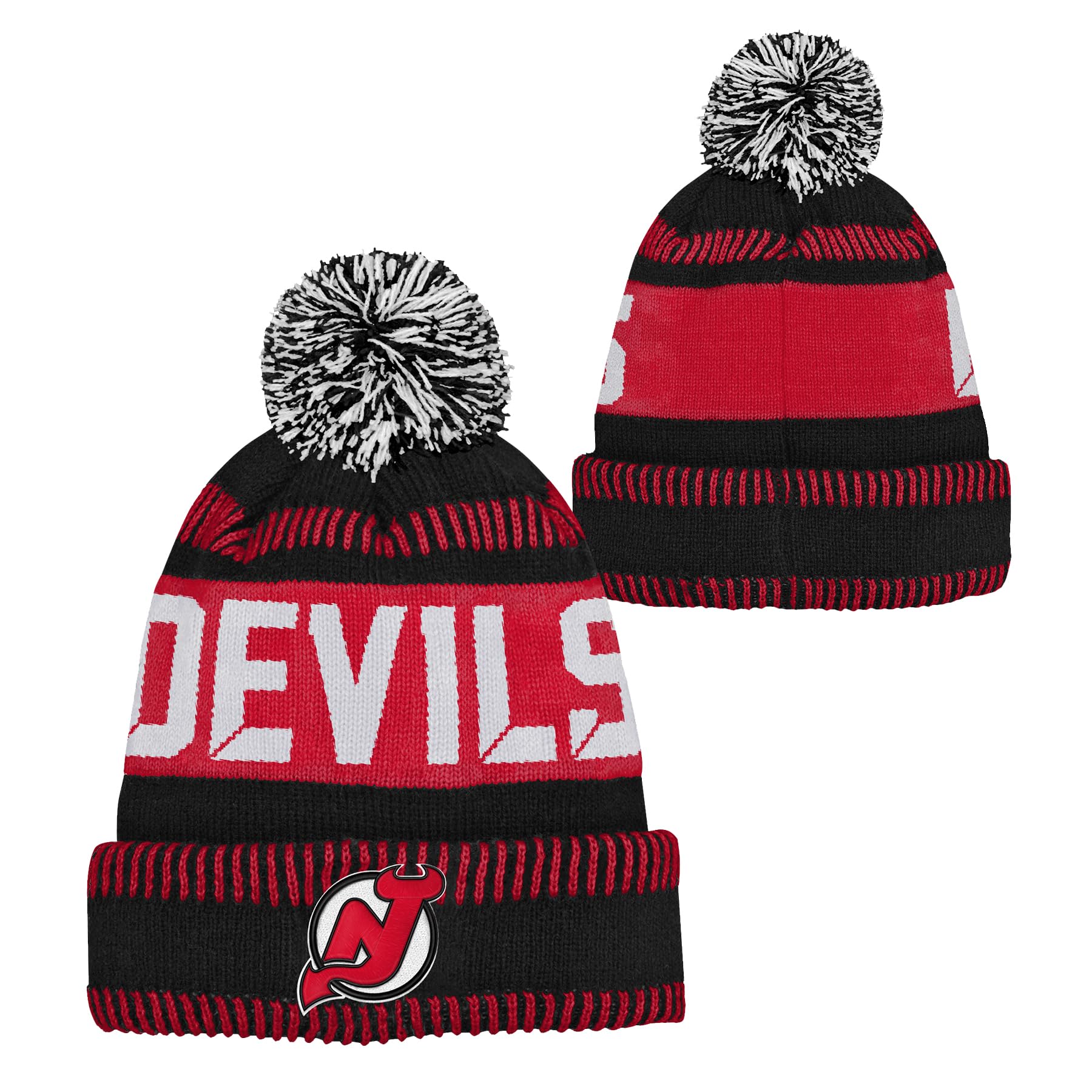 Outerstuff NHL Kids Youth 8-20 One Size Team Color Primary Logo Sports Tech Knit Cold Weather Hockey Pom Beanie Hat