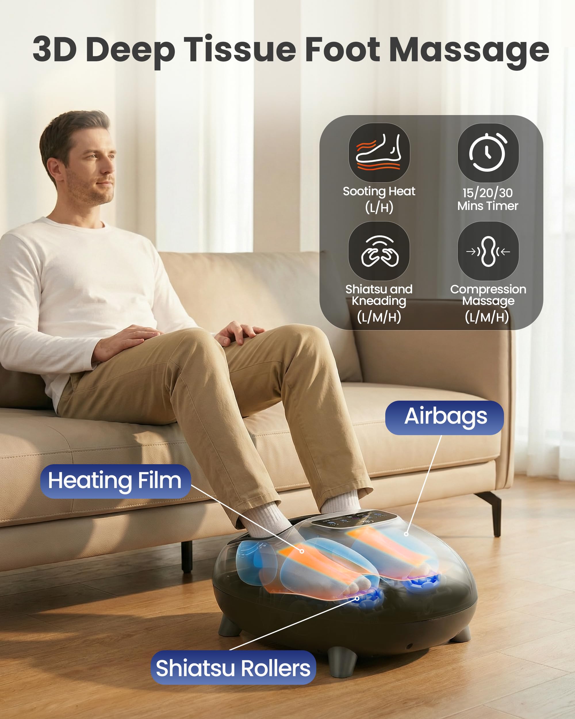 CILI Shiatsu podgrzewany masażer do stóp, masażer do stóp na zapalenie powięzi podeszwy i neuropatię, podgrzewany masażer do stóp, pilot zdalnego sterowania, do rozmiaru 14, dla mężczyzn, prezent