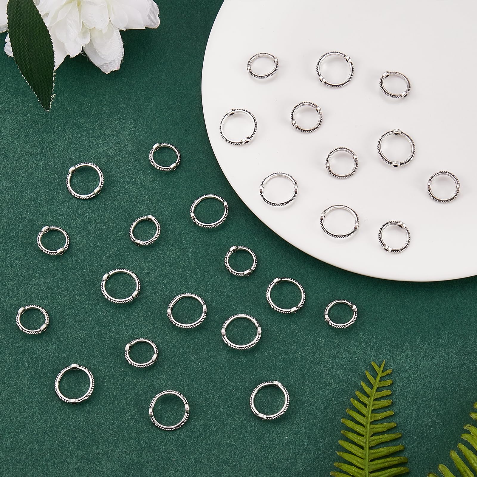 BEEFLYING 40pcs Two Hole Bead Round Frames Silver Links Connectors Charms for Beading Jewelry Making Keychains Earrings Bracelets Necklaces - Image 4