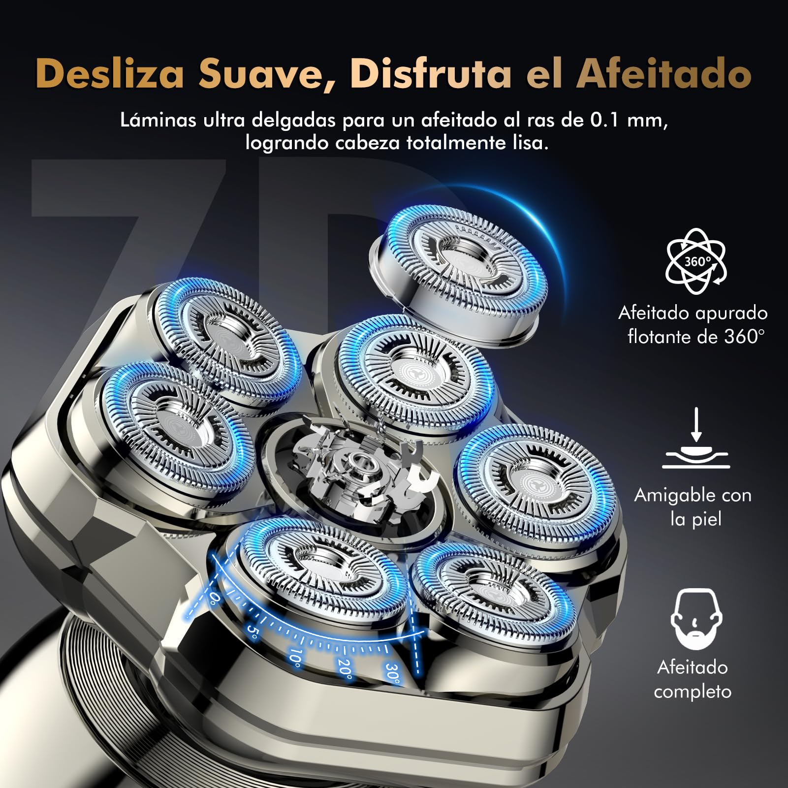 Afeitadora Cabeza Hombre, 6 en 1 Afeitadora Electrica Hombre para Calva con 7 Cuchillas Magnéticas Flotantes.,Impermeable IPX7, Maquina Afeitar Cabeza,Recortadora Barba con Pantalla LED