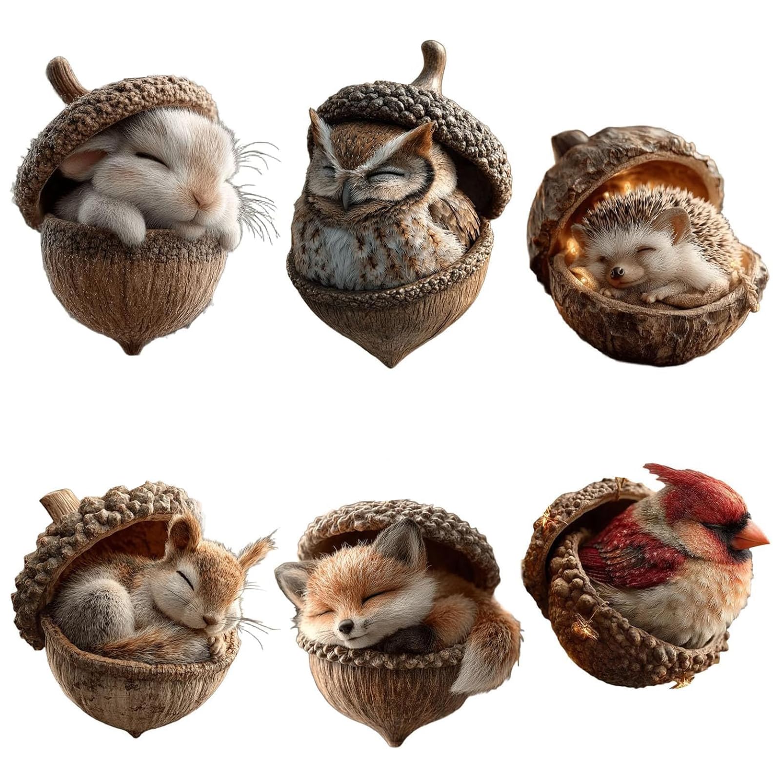 YIXANNX Deck Christmas Tree With Woodland Acorns Ornaments Lightweight And Year-round Charm Year-round Decoration 6pcs Forest Animal Acorns Ornaments Woodland