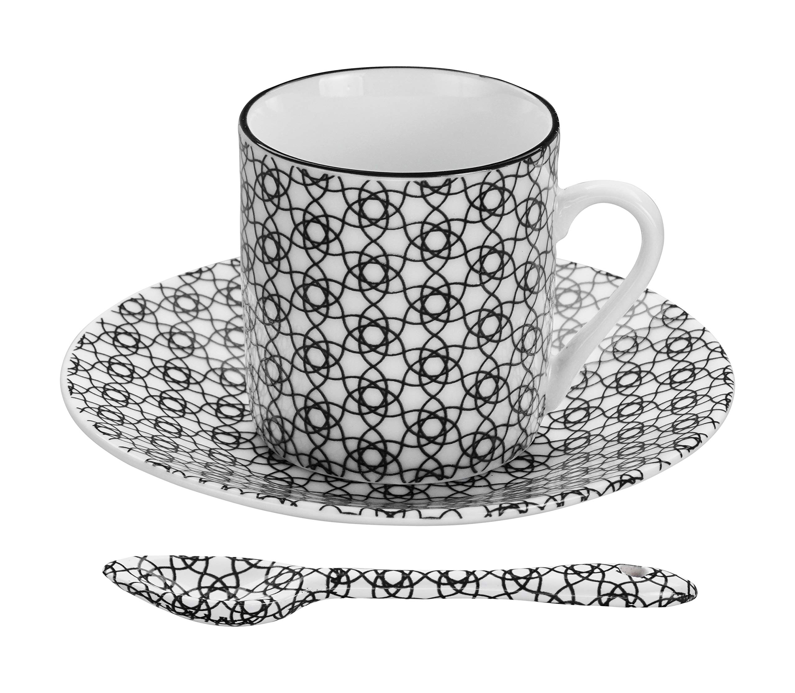 TOKYO design studio Nippon Black Espresso-Set schwarz-weiß, 18-TLG., 6X Espresso-Tassen mit Untertassen und Löffeln, asiatisches Porzellan, Japanisches Design, inkl. Geschenk-Verpackung