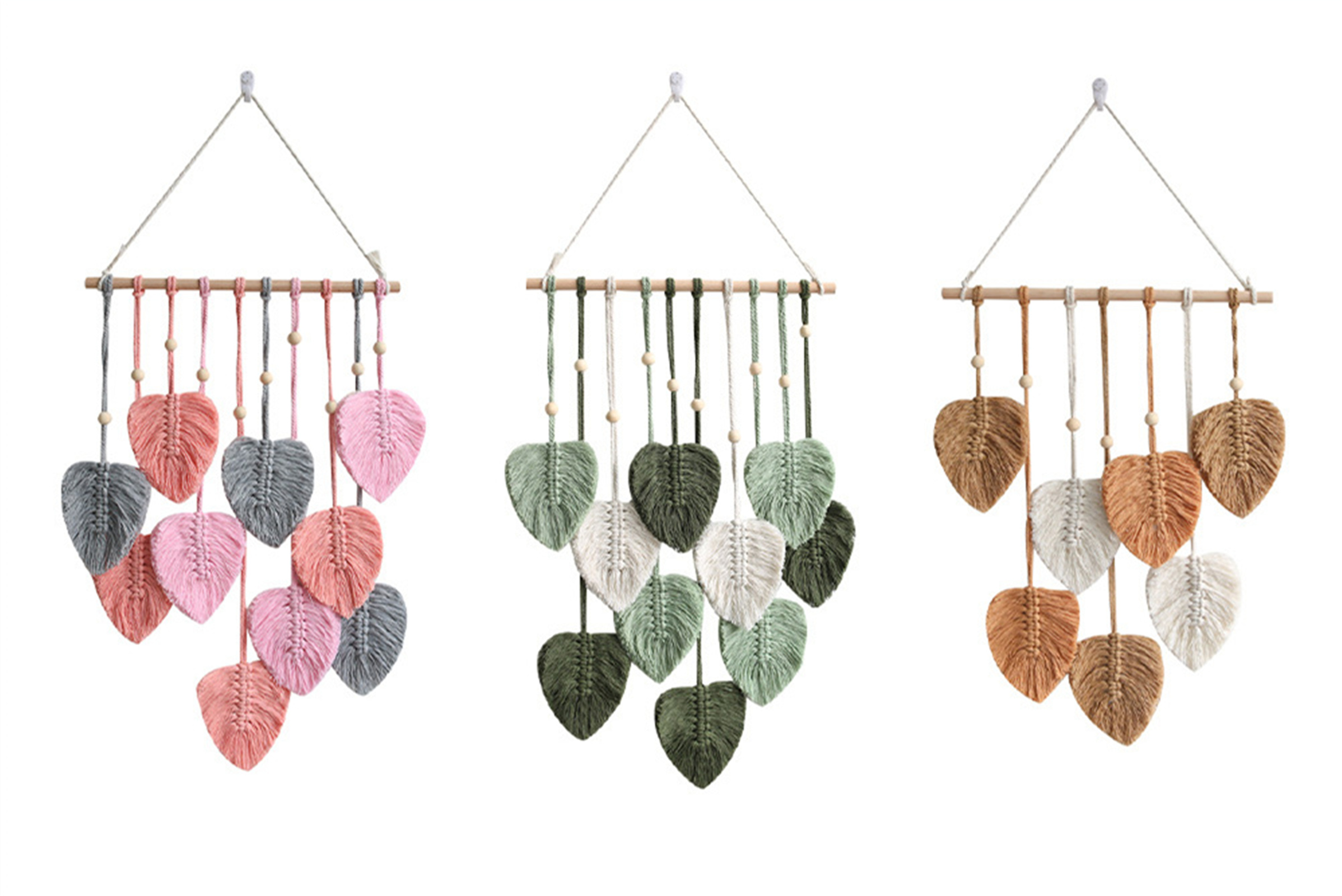 Makramee Wandbehang Boho – Handgefertigt Mit Holzperlen & Blättern, 25x55 Cm, Naturfarben, Für Wohnzimmer, Schlafzimmer & Mehr