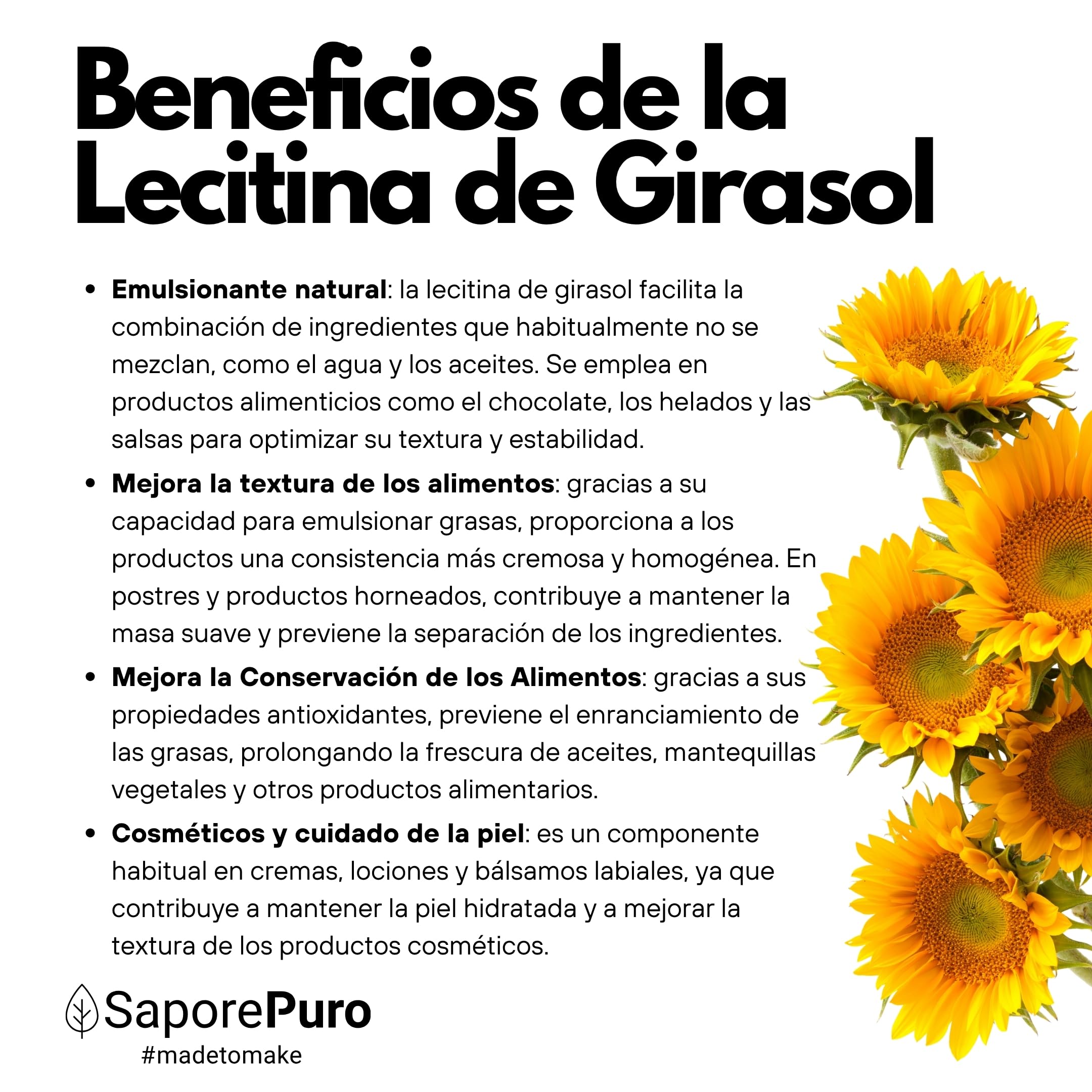 SaporePuro Lecitina de Girasol en Polvo 100 g – Emulsionante Natural SIN GLUTEN
