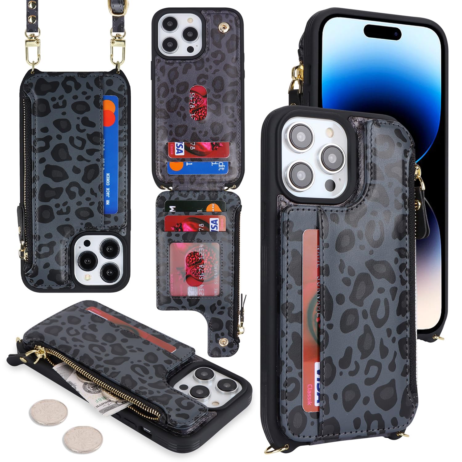 SailorTech for iPhone 14 Pro Phone Case with Credit Card Holder for Women iPhone 14 Pro Leather Case Wallet Crossbody with Credit Card Slots Zipper Shockproof Case for Men - Image 3