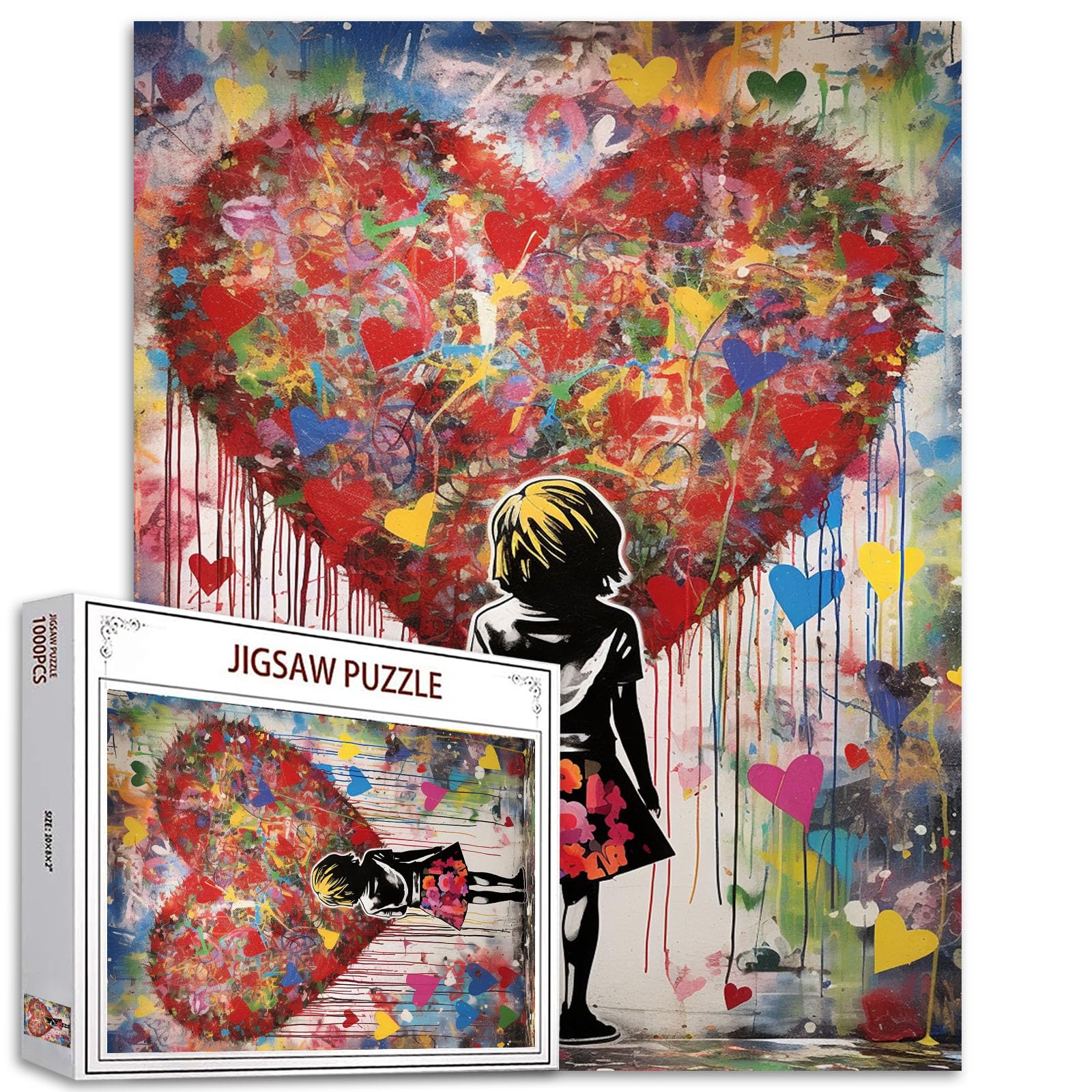 Tucocoo Banksy Little Girl Jigsaw Puzzles for Adults 1000 Pieces, Graffiti Love Pop Art Jigsaw Puzzle Colorful DIY Handwork Puzzles for Home Decoration Gifts, Family Puzzle Perfect for Game Nights