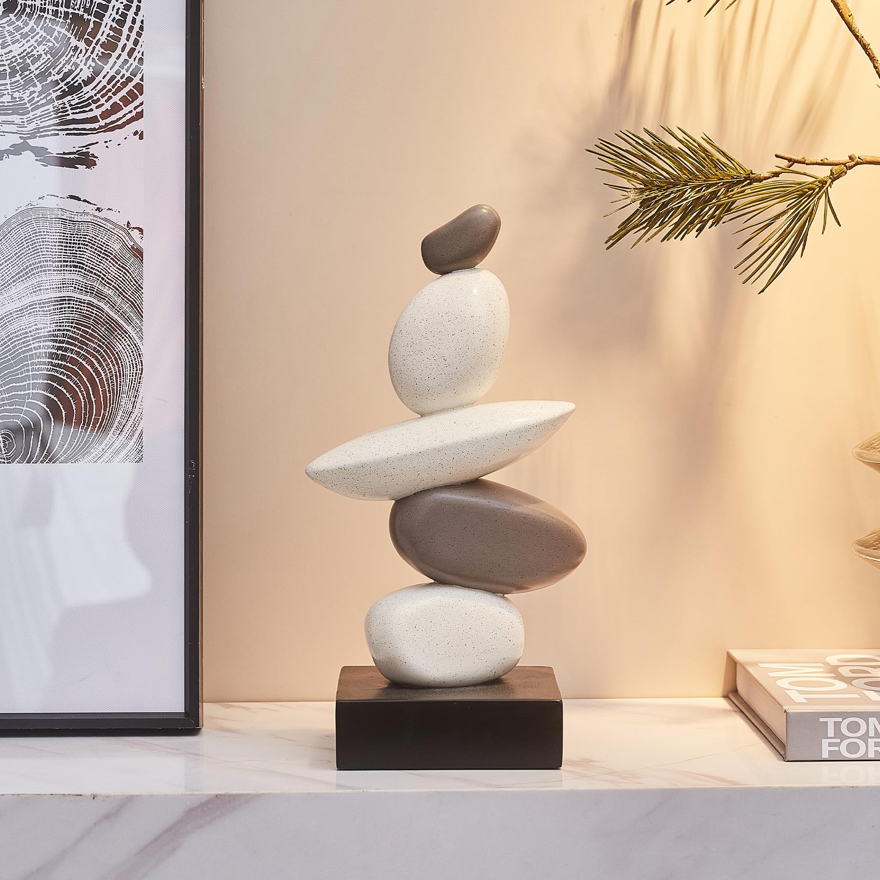 Esculturas de piedra arenisca decoración para sala de estar, estatua de piedra de resina moderna para decoraciones de mesa de café, escultura blanca y gris para decoración de estantería, regalos para