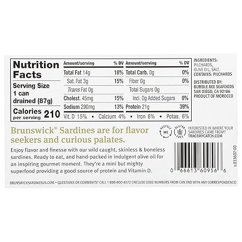 Miniatura 3 de Brunswick Wild Caught Sardinas sin piel y sin hueso, servidas en aceite de oliva, 4.4 onzas (paquete de 6)