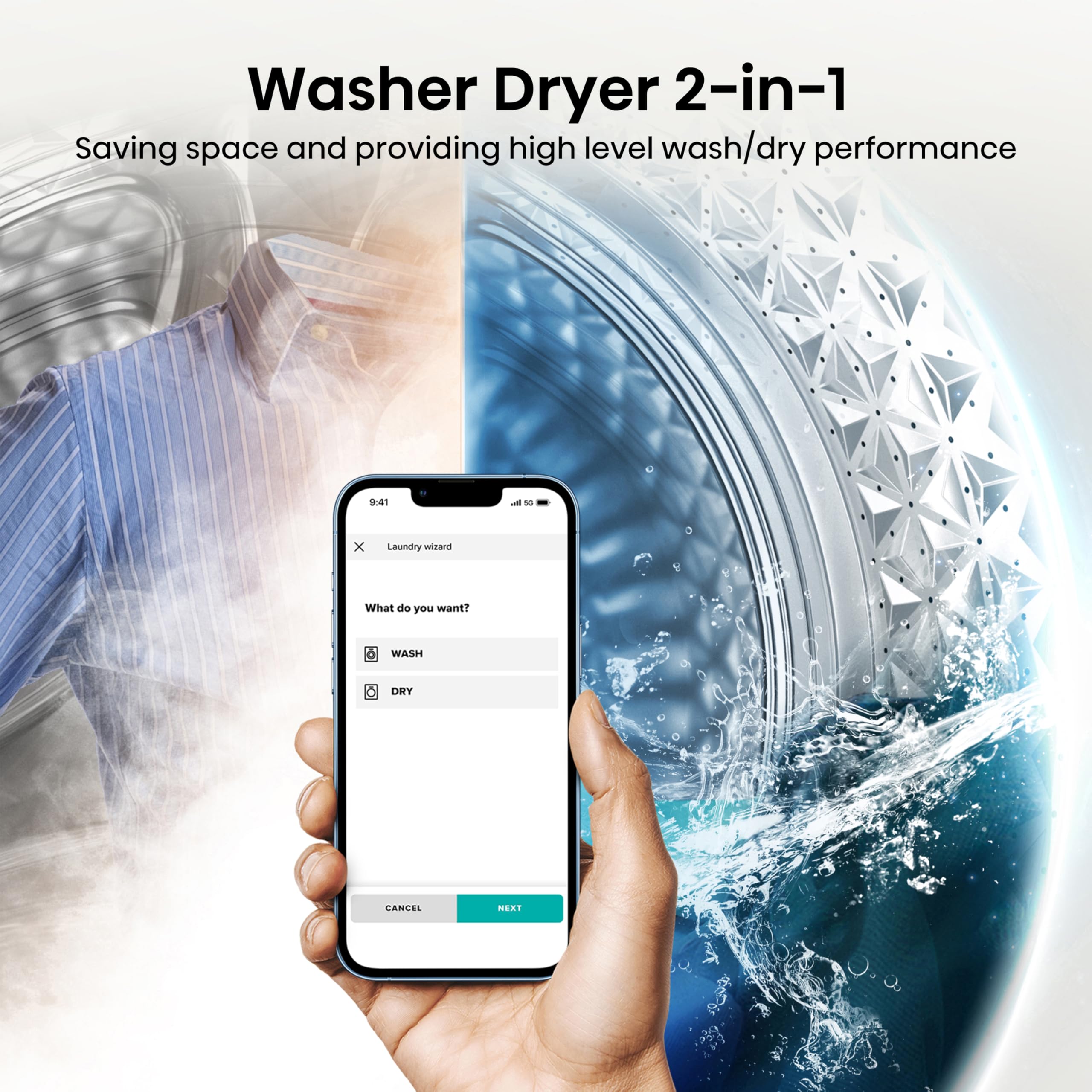 Hisense 3S Series WD3S8043BB3 Wifi Connected 8Kg and 5Kg Washer Dryer with 1400 rpm - Black - A-D Rated — view 11