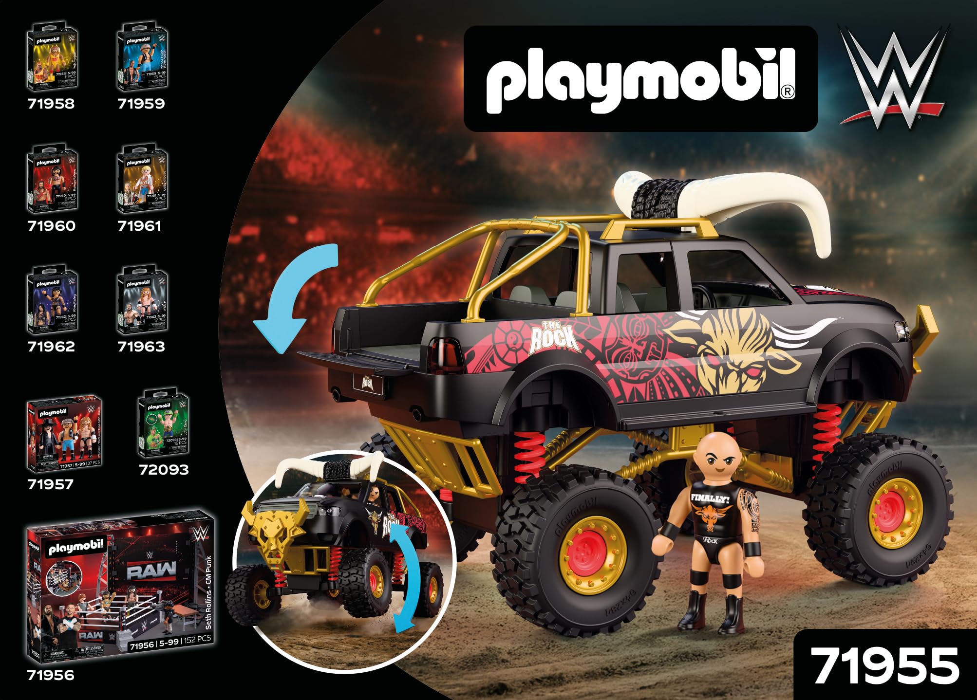 PLAYMOBIL | WWE® | The Rock Monster Truck | Monstertruck mit Federung, Hörnern & The Rock Figur | Für Fans ab 5 Jahren | 71955