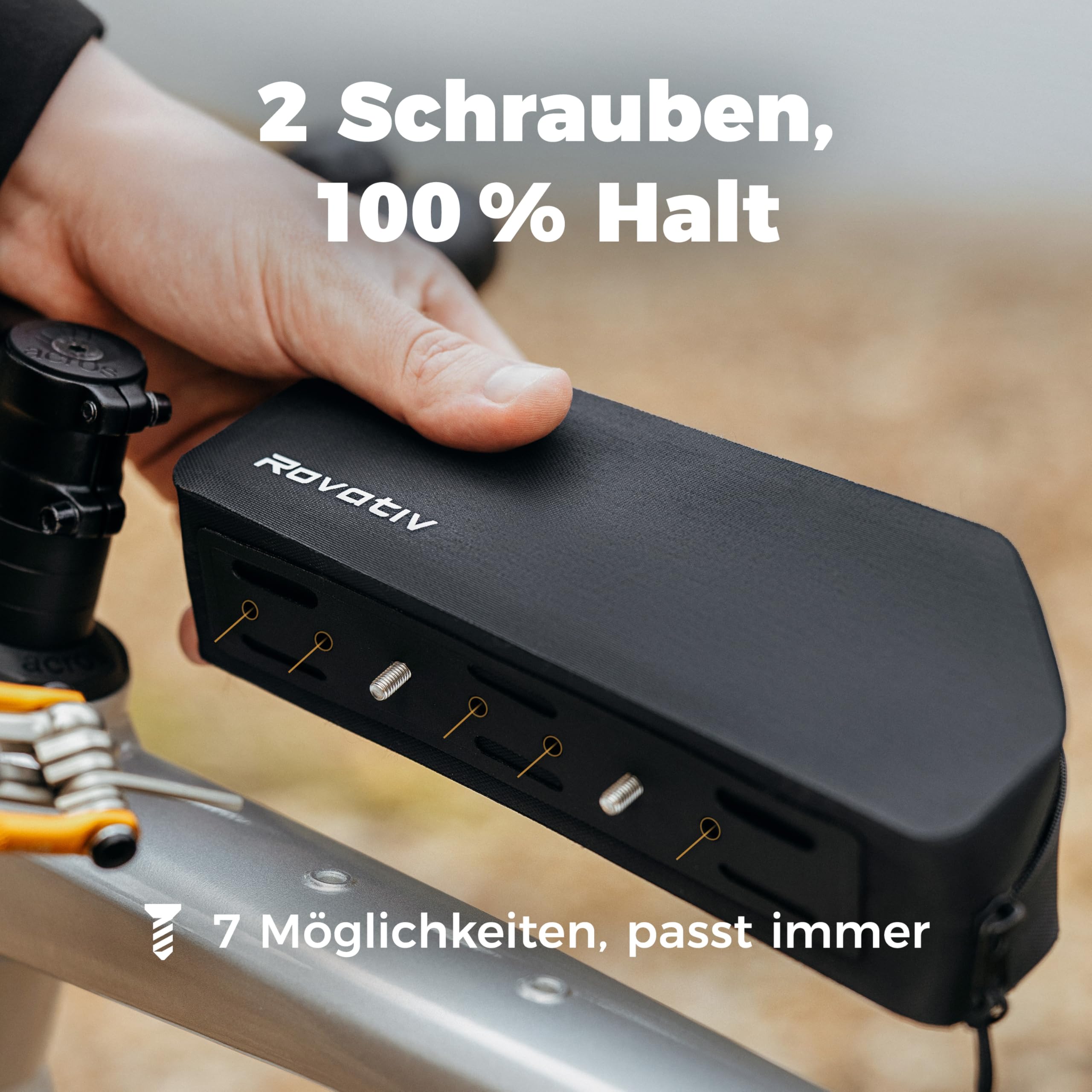 Rovativ® Bikepacking Oberrohrtasche [0,8 Liter] 100% Wasserdicht – anschraubbar & wasserdicht – Gravelbike