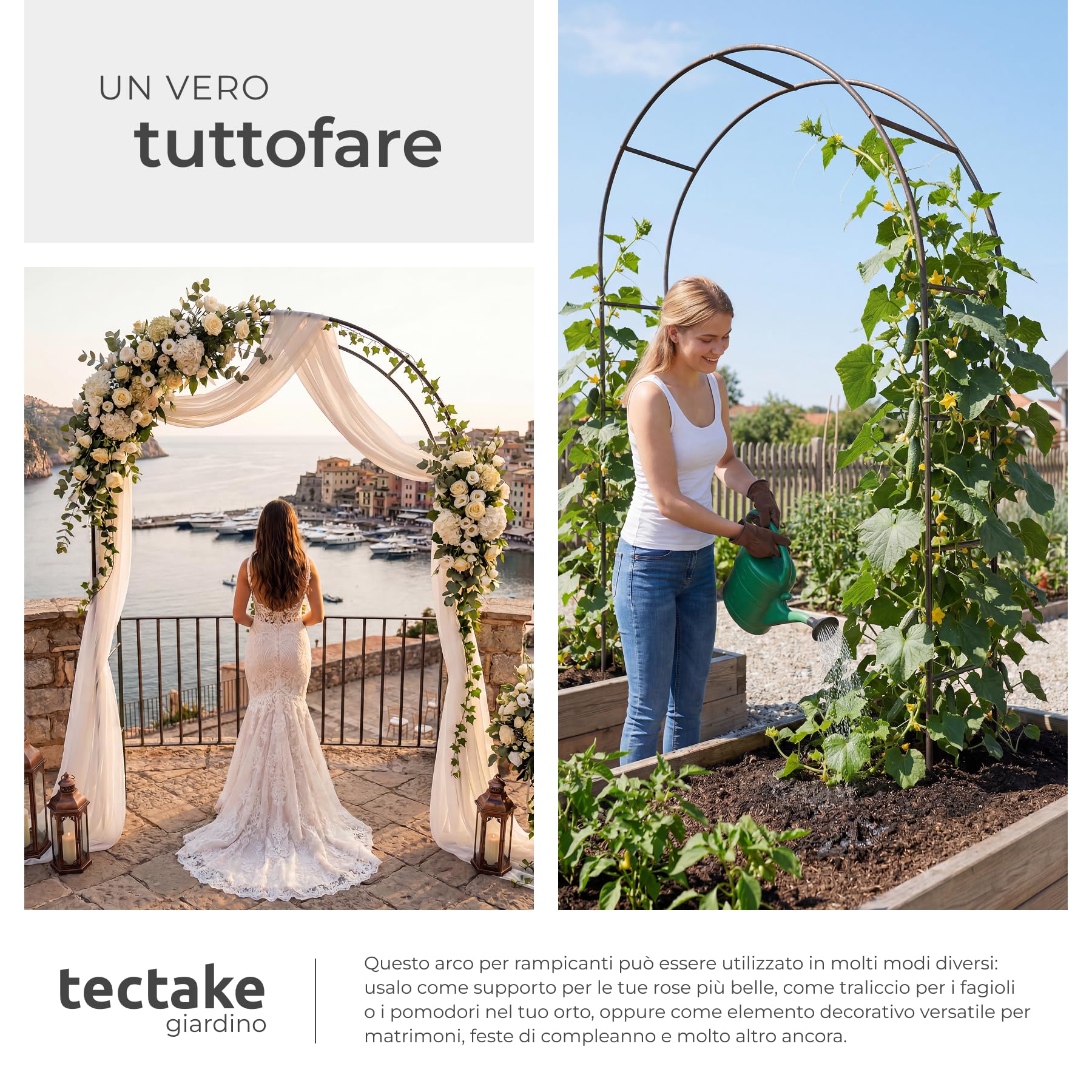 tectake® Set 4 Archi per Rose Rampicanti, Resistente, Acciaio, 240×140 cm