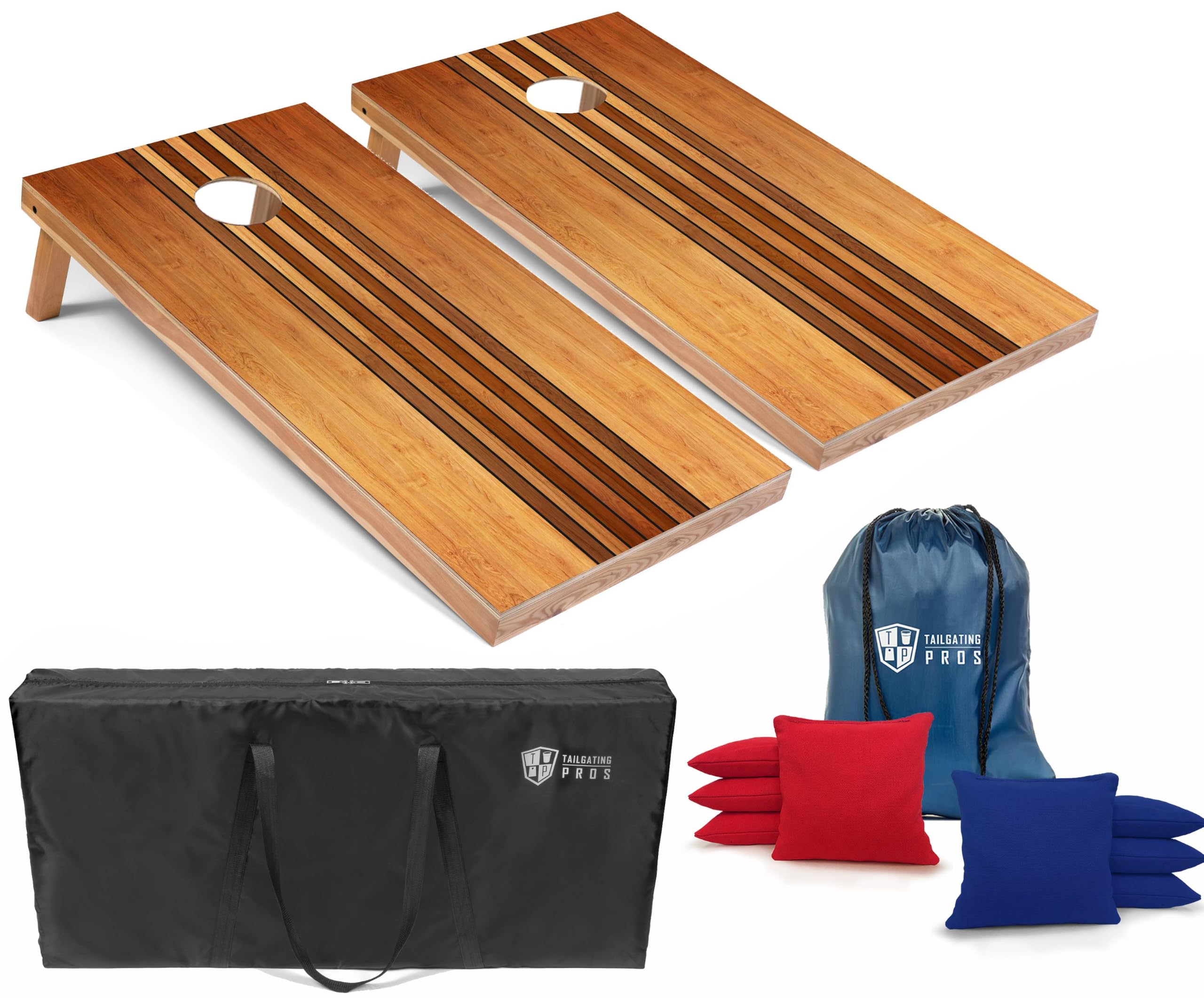 Tailgating Pros Cornhole Boards 4x2 Official Regulation Size – Wooden Design Cornhole Game Set with 8 Bean Bags, Carrying Case &amp; Tote – Outdoor Tailgate Yard Game