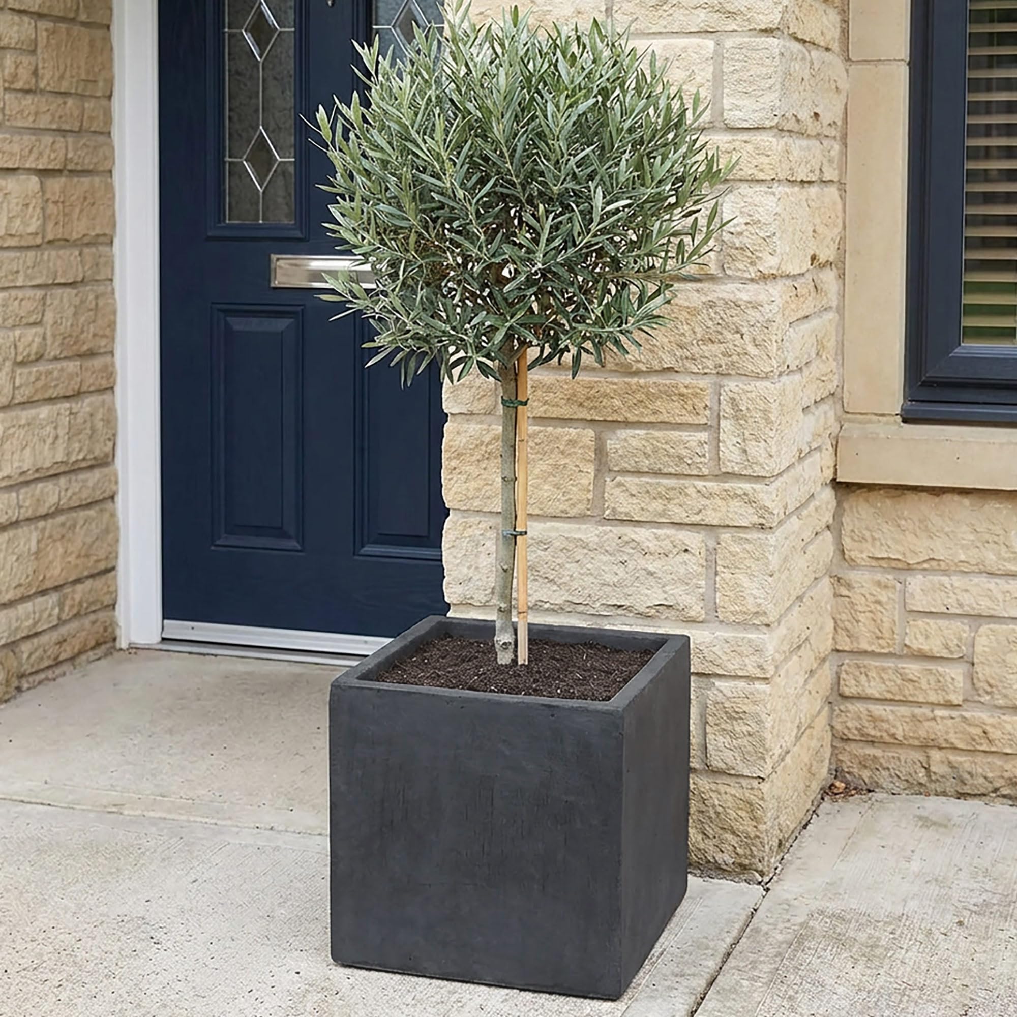 IDEALIST 30cm Plant Pot | Dark Grey Reinforced Stone Flower Pots | Square Planter | Garden Planters Outdoor with Drainage Holes L30 W30 H30 cm, 27 litres