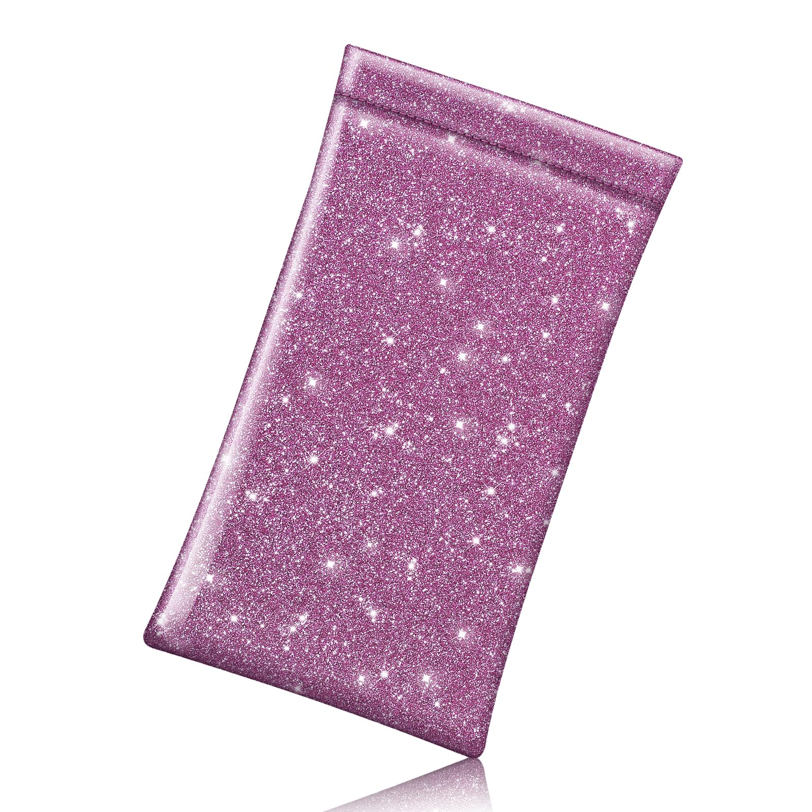 FINTIE Soft Eyeglasses Case with Cleaning Cloth, Portable Squeeze Top Vegan Leather Glasses Pouch, Sunglasses Eyewear Bag, Glittering Purple, Medium