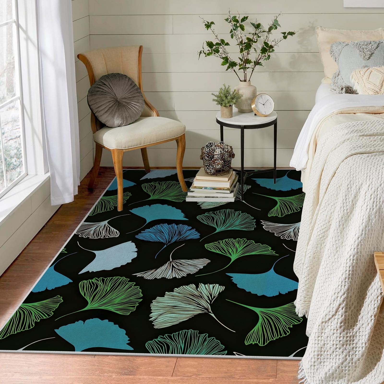 Waschbarer Kurzflor-Teppich 200x250, Mehrfarbige Blätter Teppich, Modern Dünn Saugfähig Vielseitig für Wohnzimmer Schlafzimmer Oder Als Bettvorlege Q#30