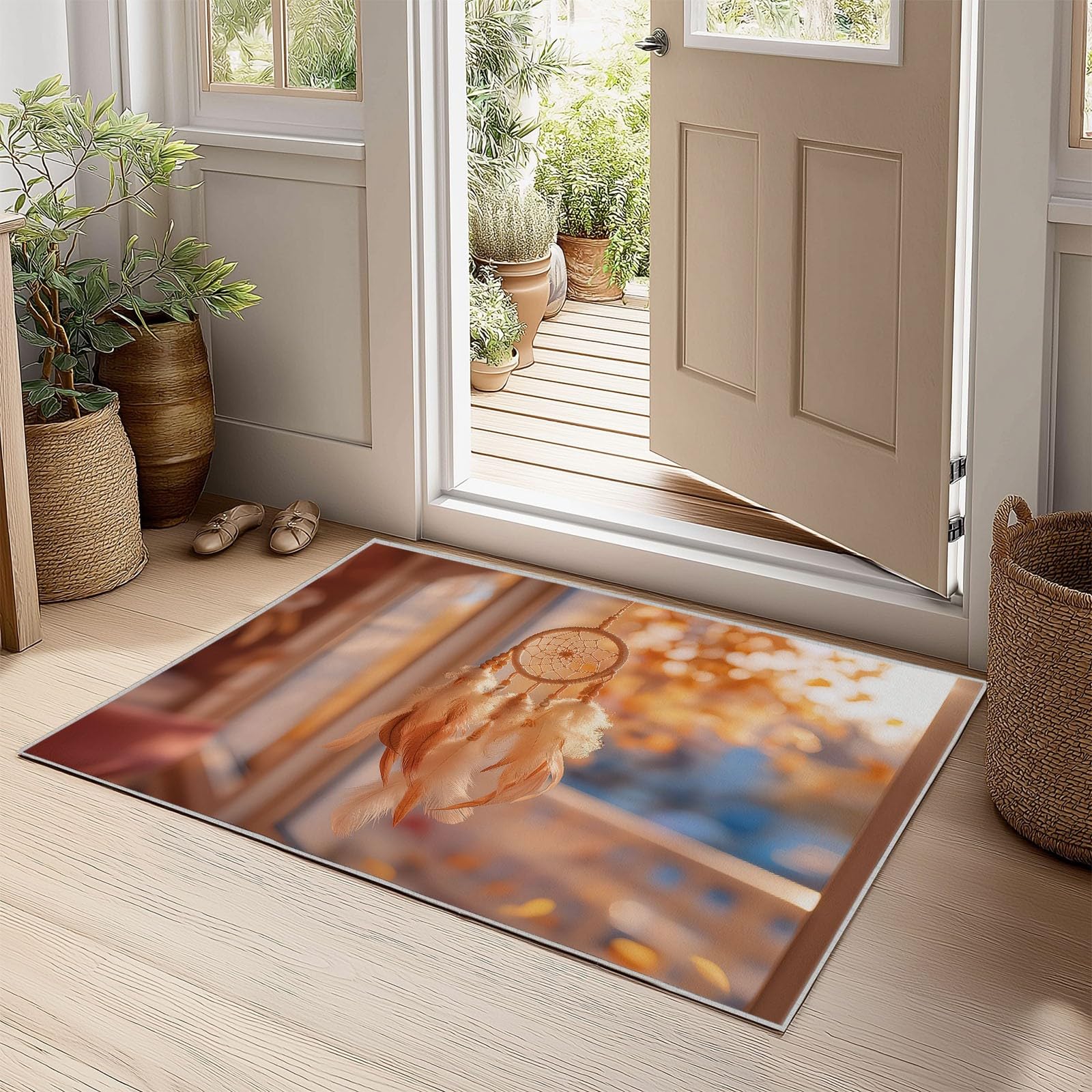 rutschfest Pflegeleicht Kurzflor Teppich 80 x 150 cm, Kuscheliger Gelb Flanell-WohnzimmerteppichMinimalistisch Exzellent Elegant Traumfänger für Kinderzimmer Schlafzimmer Esszimmer Studie
