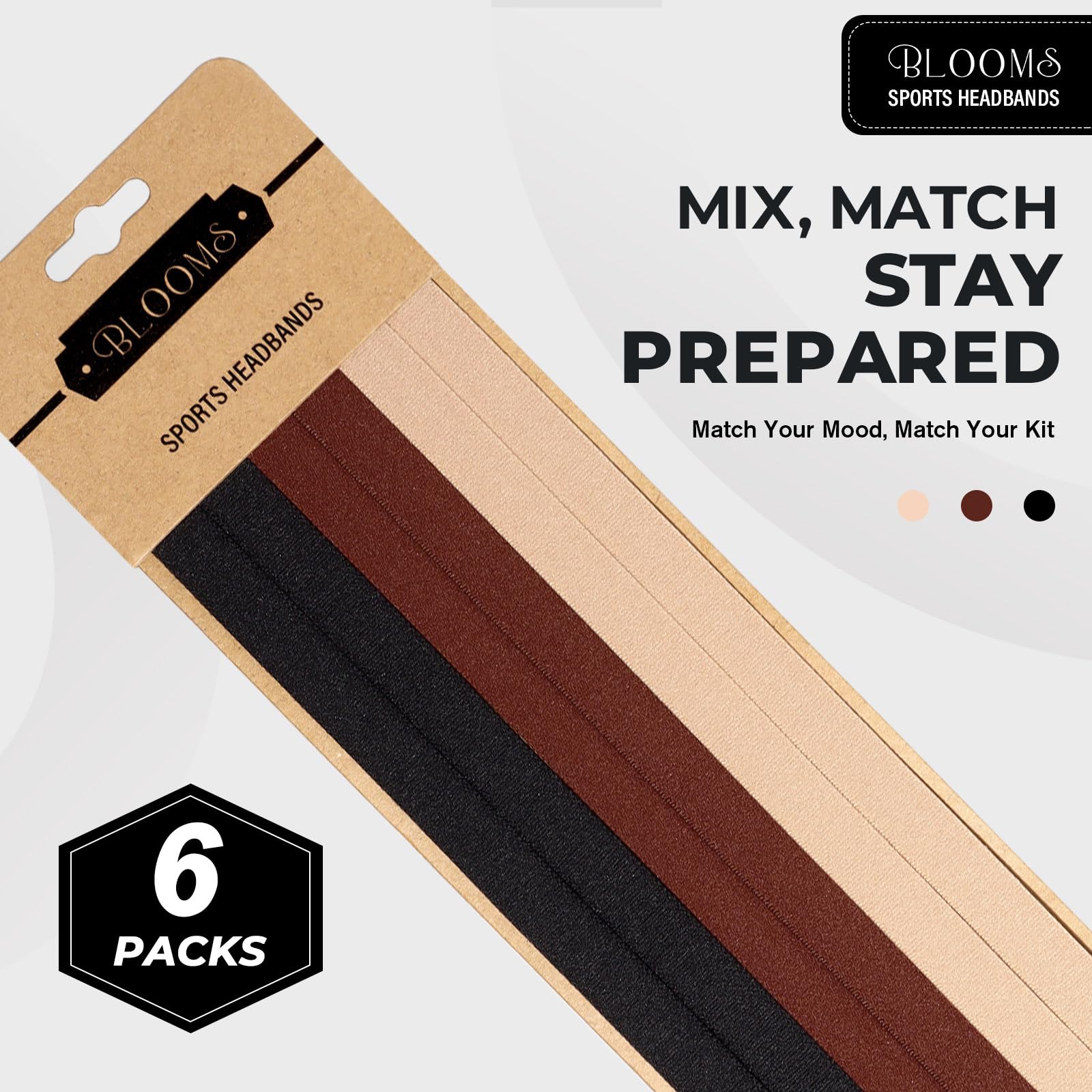 Blooms 6 Pezzi Fascia Capelli Sportiva - Fascetta Capelli Uomo Antiscivolo Sottile Fasce per Capelli Donna - Cerchietto Capelli Elastico Capelli Sport per Yoga, Calcio, Basket, Fare Jogging, Tennis