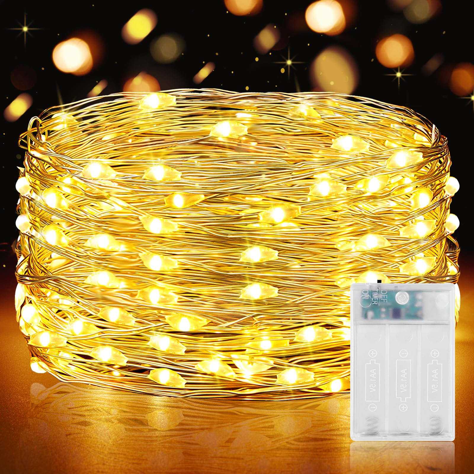 Lichterkette Batterie, 10M 10LED Micro LED Lichterkette Batterie mit Timer Warmweiß Lichterketten Kleine für Zimmer Garten Krüge Flaschen Weihnachten Halloween Deko DIY